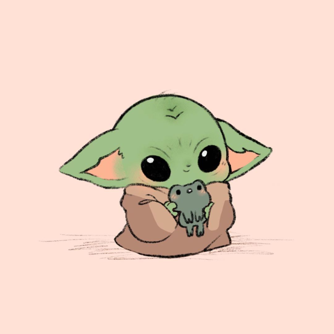 Grogu, Frosch, Rosa Hintergrund, Cartoon, Niedlich, Wallpaper