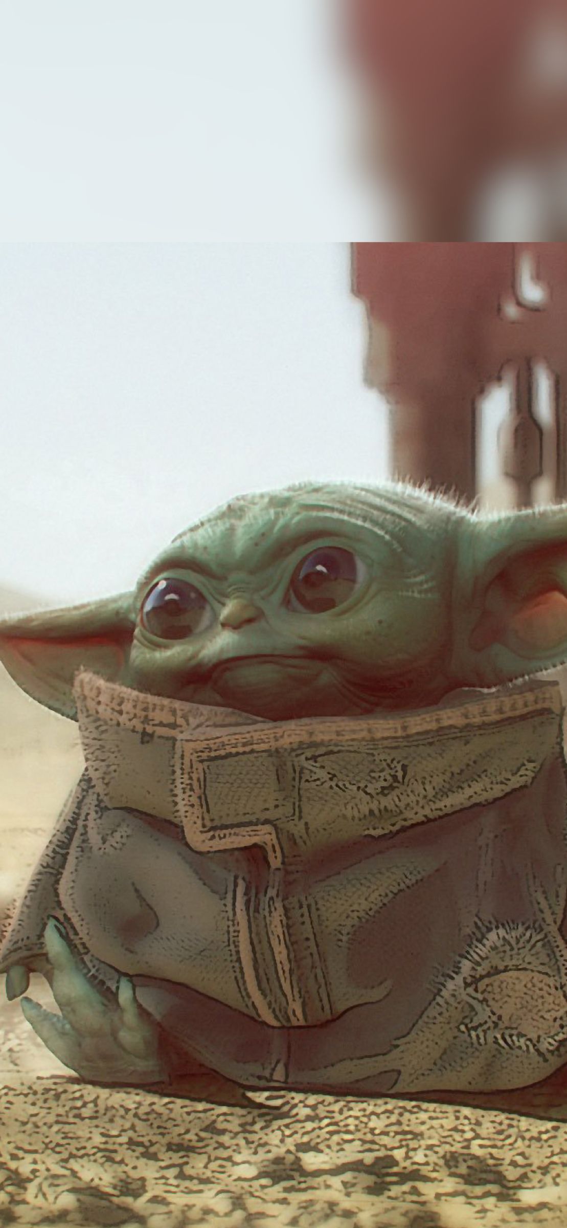 Grogu, Wüste, Mantel, Sitzend, Star Wars, Hochformat, Hintergrundbild fürs Smartphone