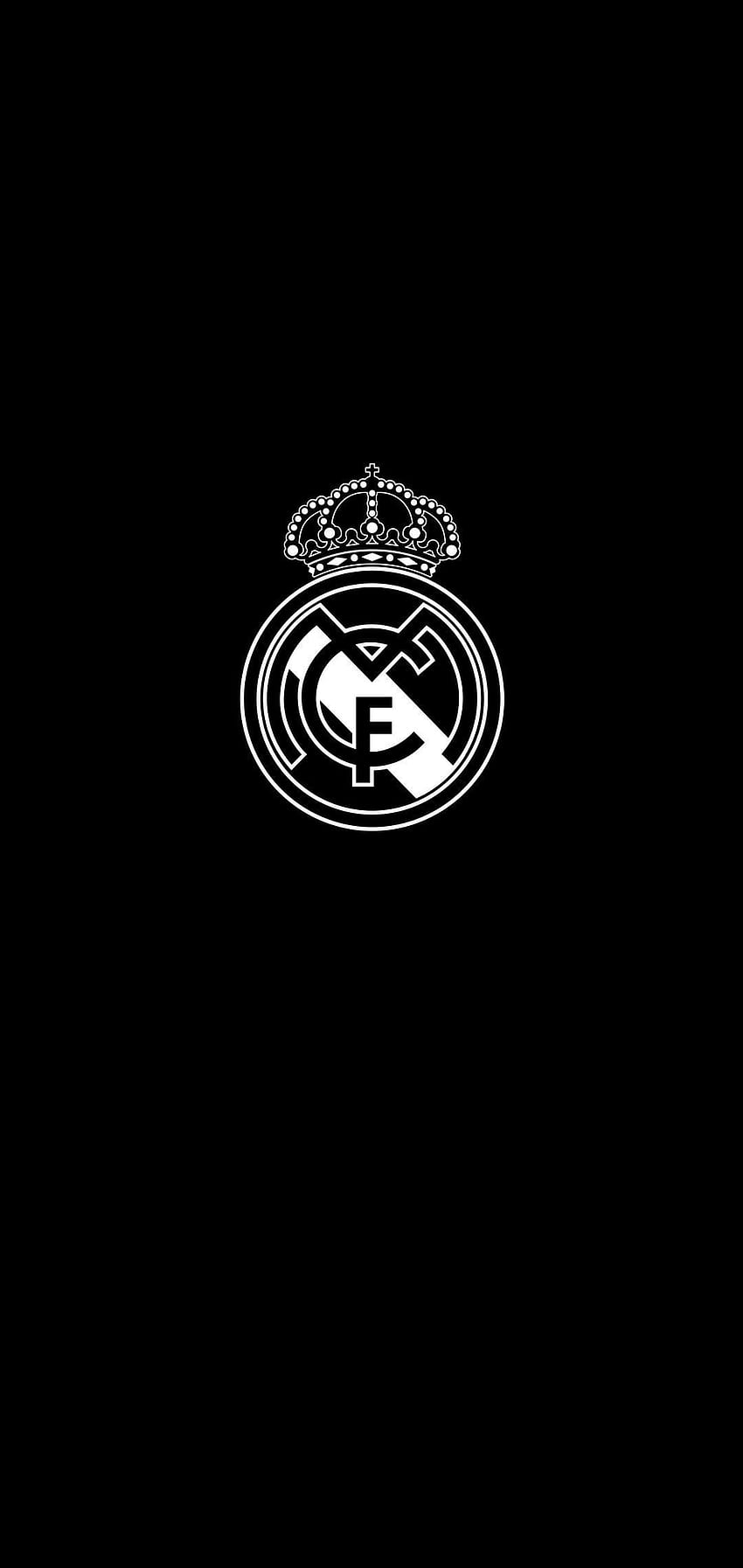Real Madrid, Weißes Logo, Schwarzer Hintergrund, Minimalistisch, Sperrbildschirm fürs iPhone