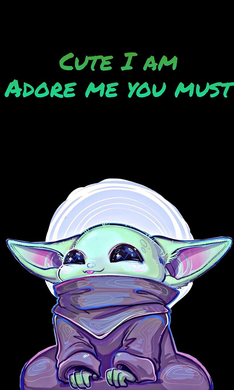 Grogu, Zitat, Yoda-Sprache, Schwarzer Hintergrund, Cartoon, Sperrbildschirm fürs iPhone