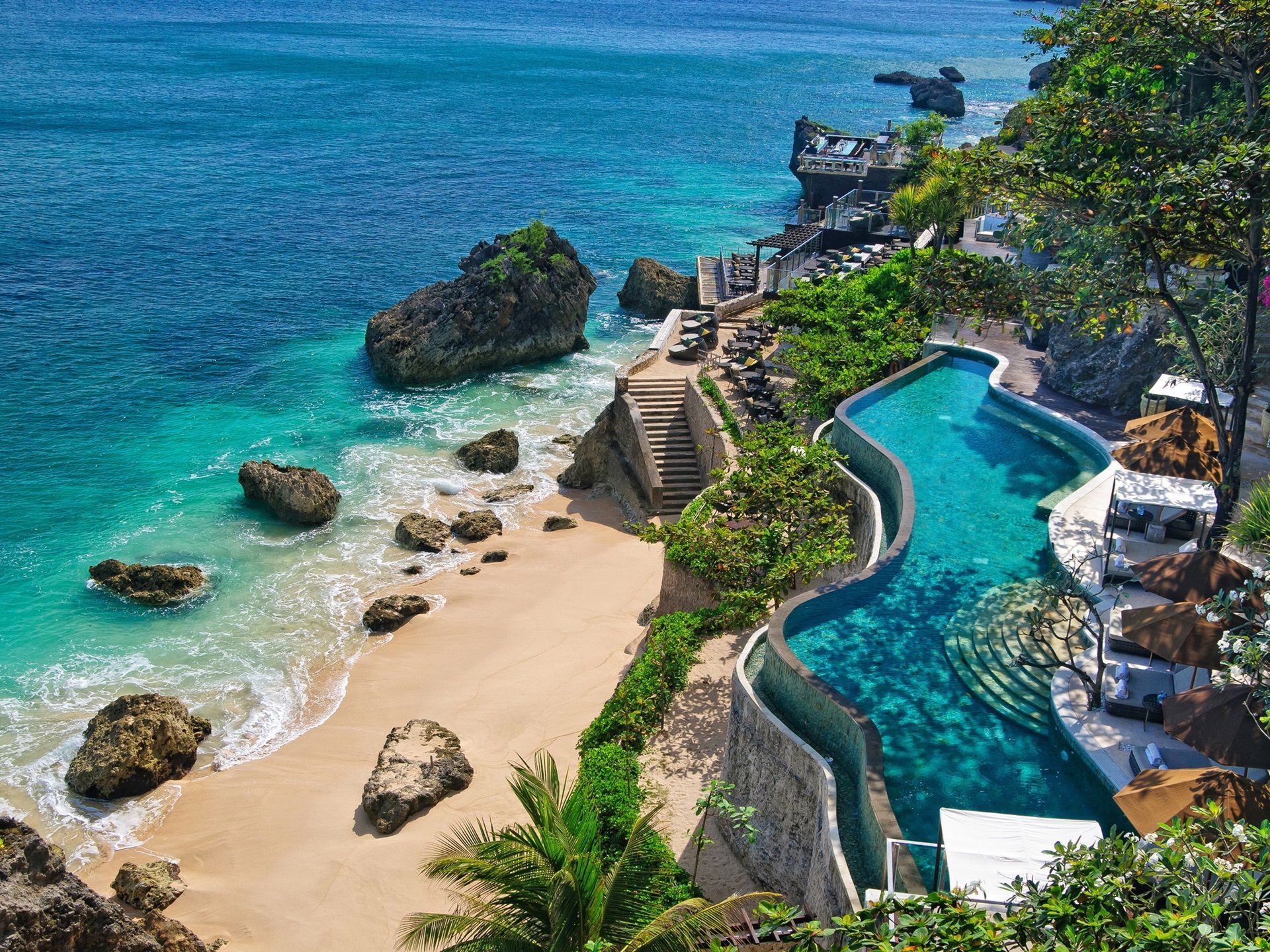 Bali, Klippenpool, Strand, Türkisblaues Meer, Felsen, Luftaufnahme, Hintergrundbild fürs Tablet