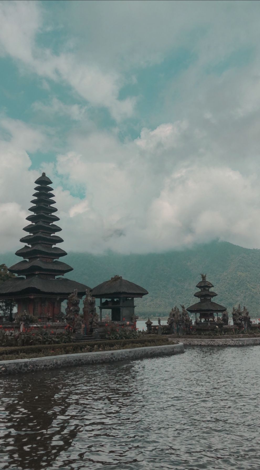 Pura Ulun Danu Bratan, Bali, Tempel, See, Bewölkter Himmel, Android-Hintergrundbild