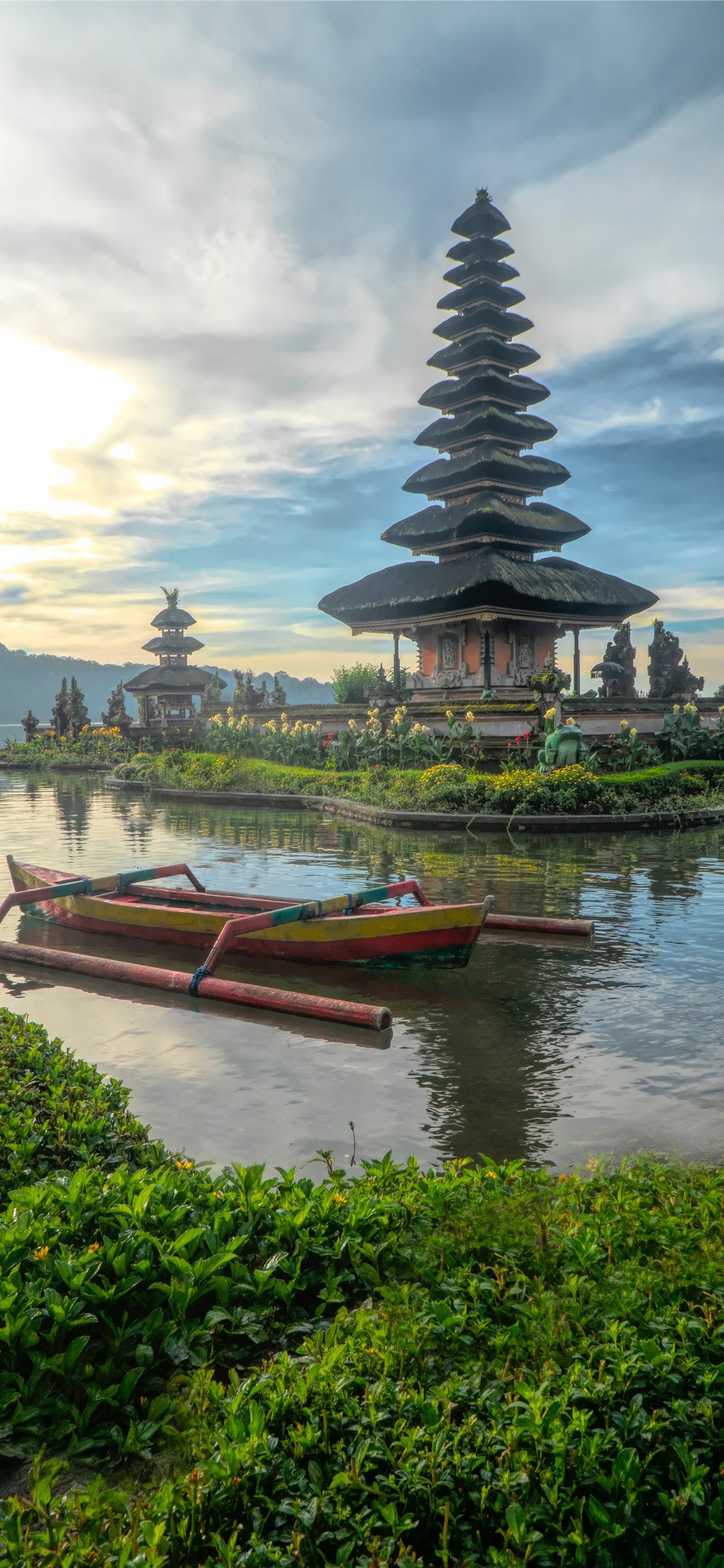 Pura Ulun Danu Bratan, Bali, Tempel, Boot, See, Full HD, Hintergrundbild fürs Handy