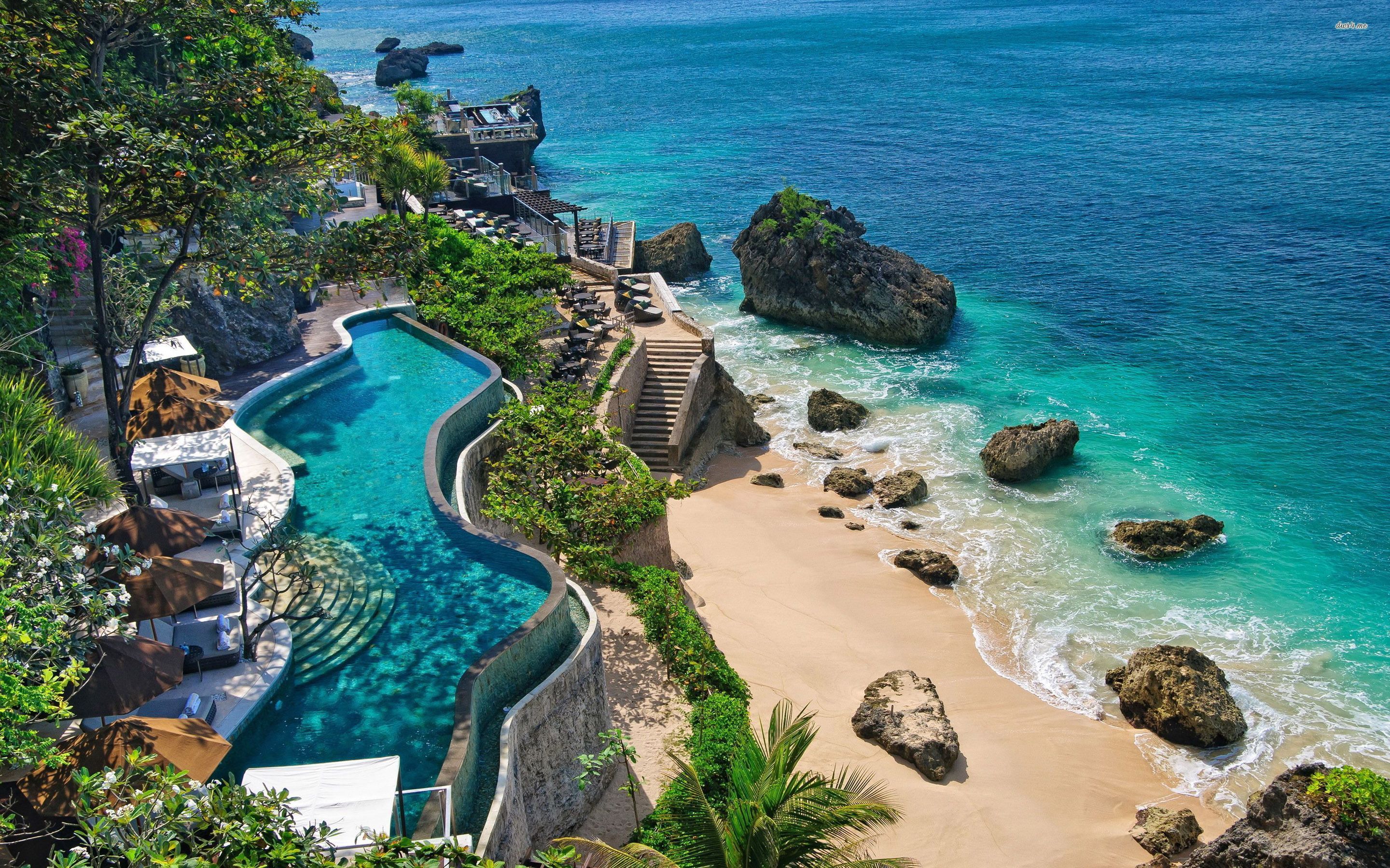 Bali, Klippenpool, Strand, Felsen, Luxusresort, Ozean, 2K, Hintergrund für den Desktop