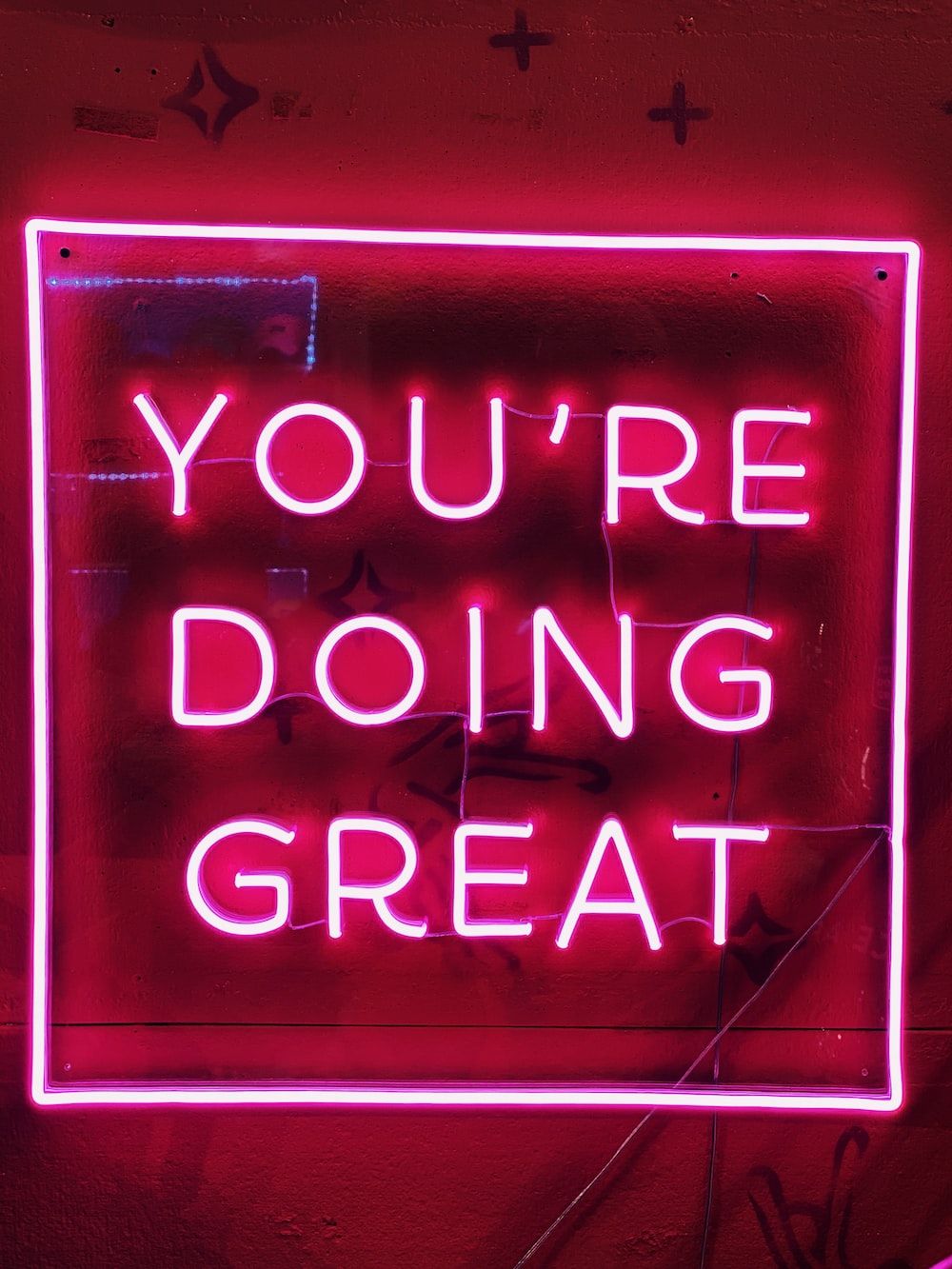 You're Doing Great, Neonschrift, Rosa, Rahmen, Motivation, Hintergrundbild fürs Tablet