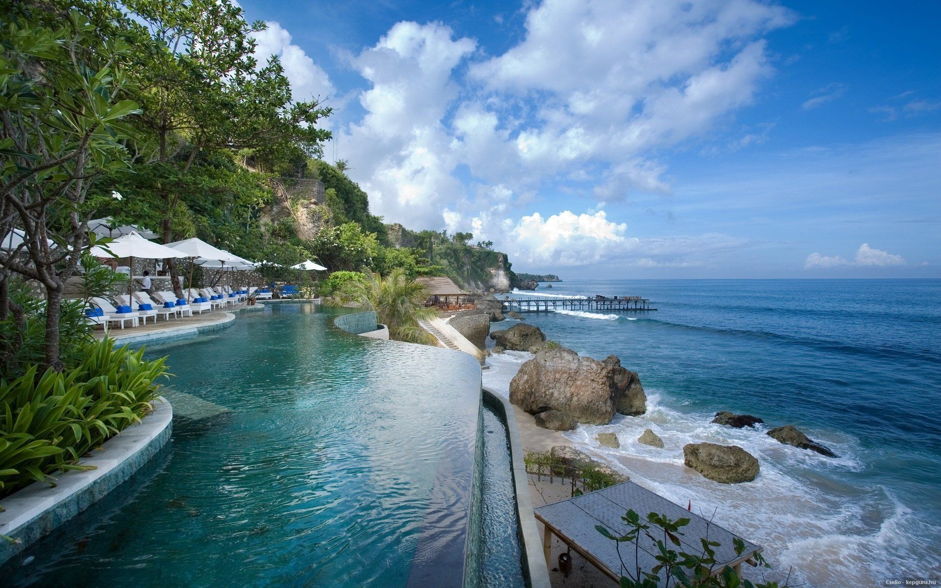 Bali, Infinity-Pool, Küste, Resort, Ozean, Wolken, 16:10, Full-HD-Hintergrundbild für den Desktop