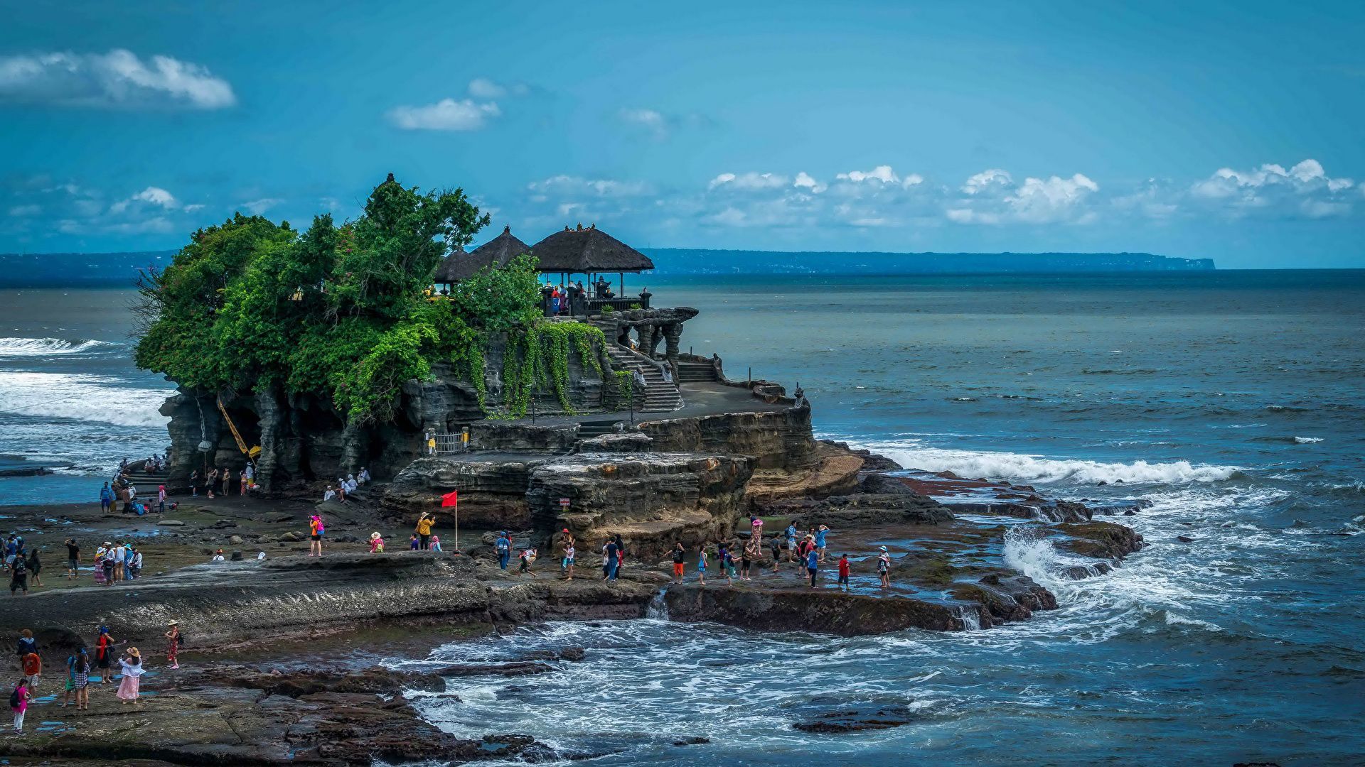 Tanah Lot, Pura Tanah Lot, Bali, Indonesien, Meerestempel, Touristen, Brandung, 1080p Wallpaper