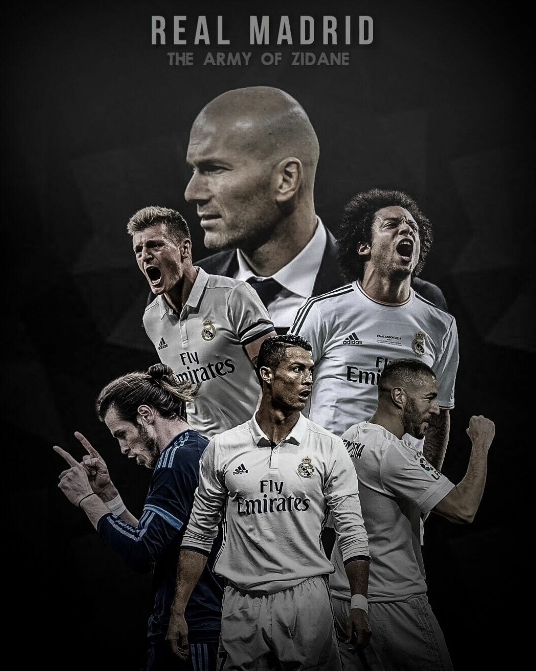Zinédine Zidane, Real Madrid, Trainer, Mannschaft, Schwarz-Weiß, Full HD, Tablet-Hintergrund