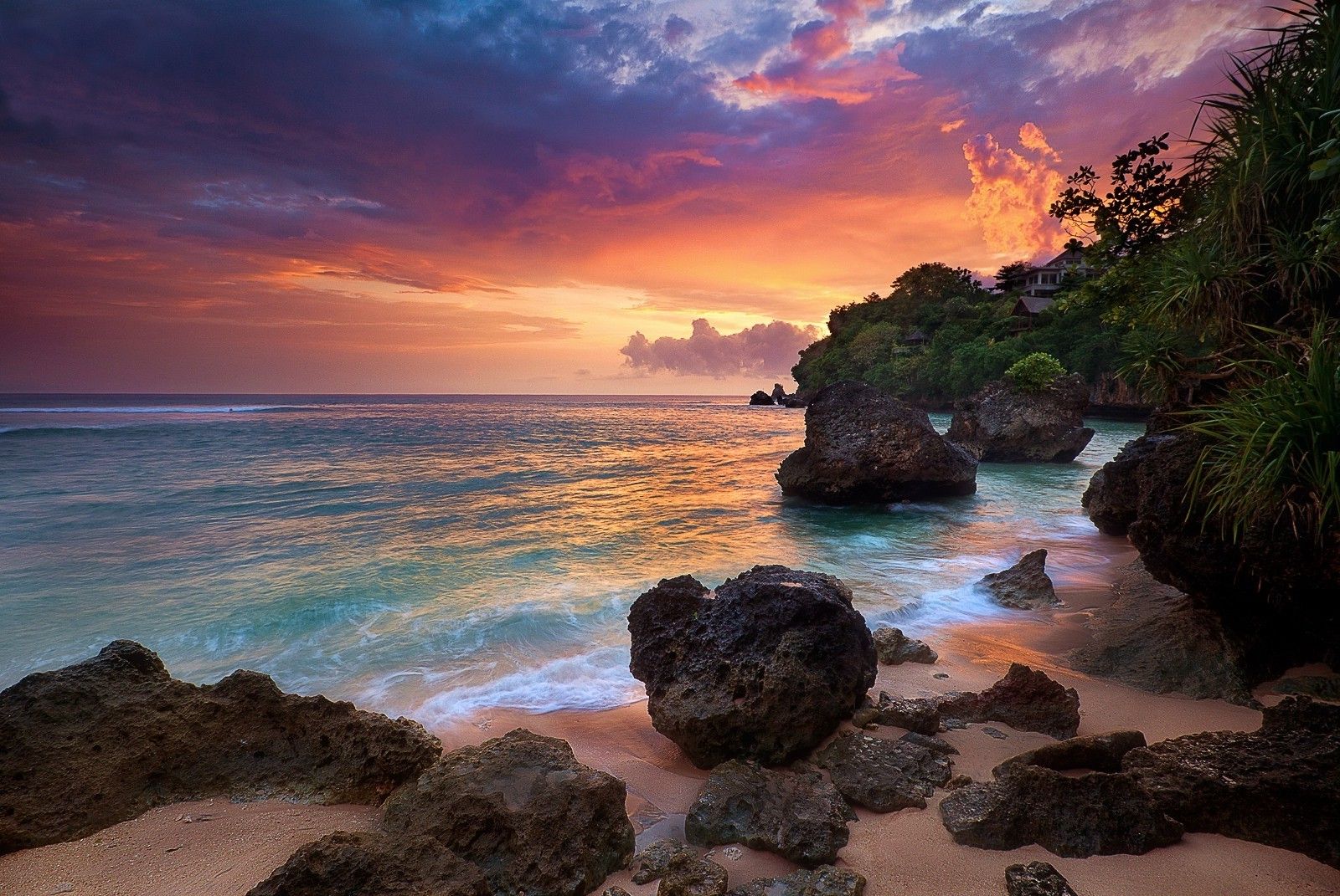 Bali, Sonnenuntergang, Felsenstrand, Bunter Himmel, Meer, HD, Windows-Hintergrundbild