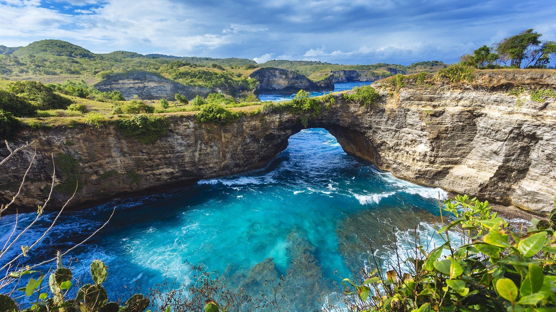Broken Beach, Nusa Penida, Bali, Felsbogen, Klippen, Türkisblaues Wasser, Full HD, Breitbild-Hintergrundbild