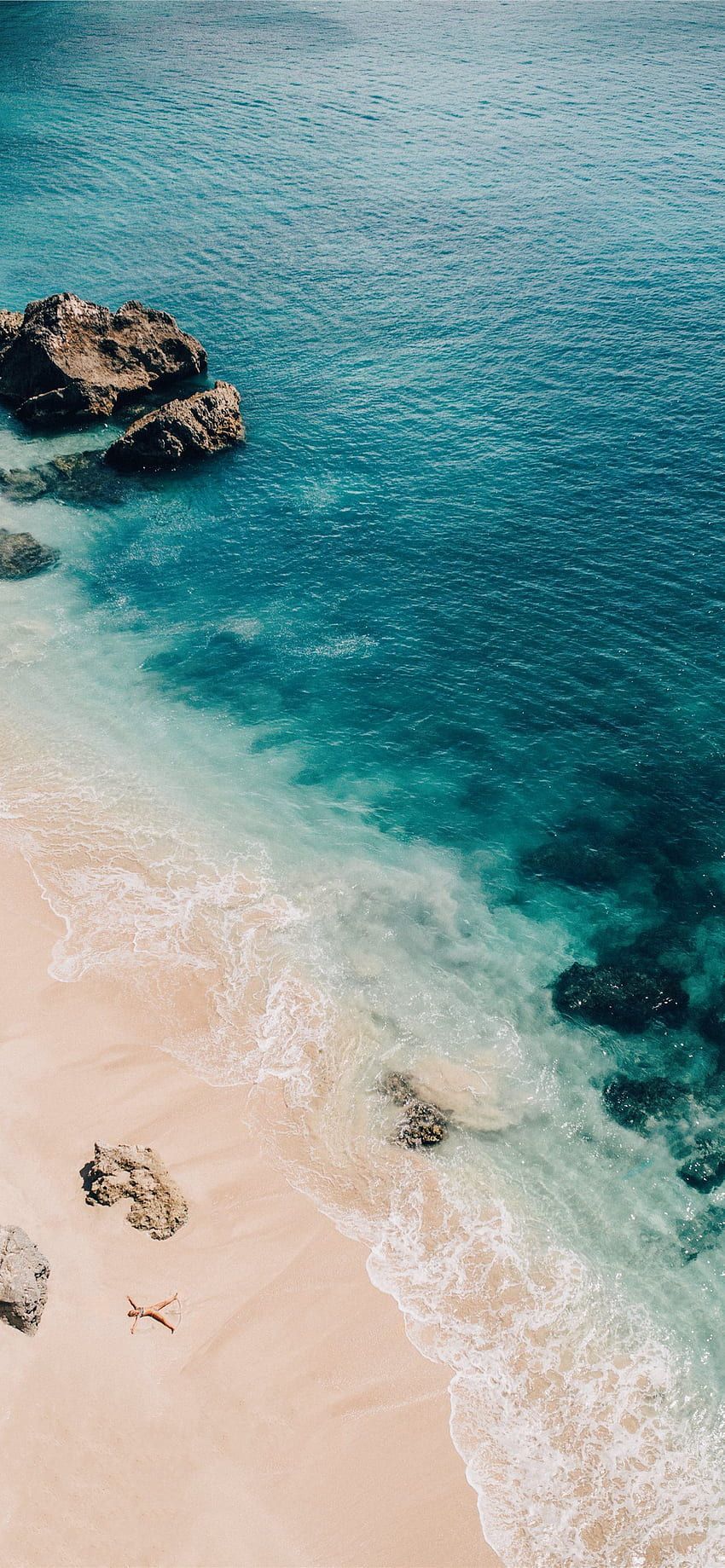 Bali, Strand, Luftaufnahme, Türkisblaues Wasser, Wellen, Hintergrundbild fürs Handy