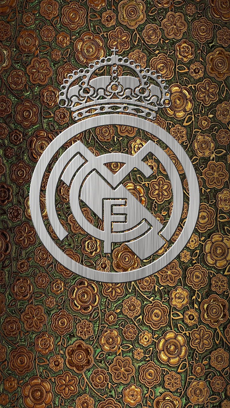 Real Madrid, Silbernes Wappen, Ornament, Braun, HD, Sperrbildschirm fürs iPhone