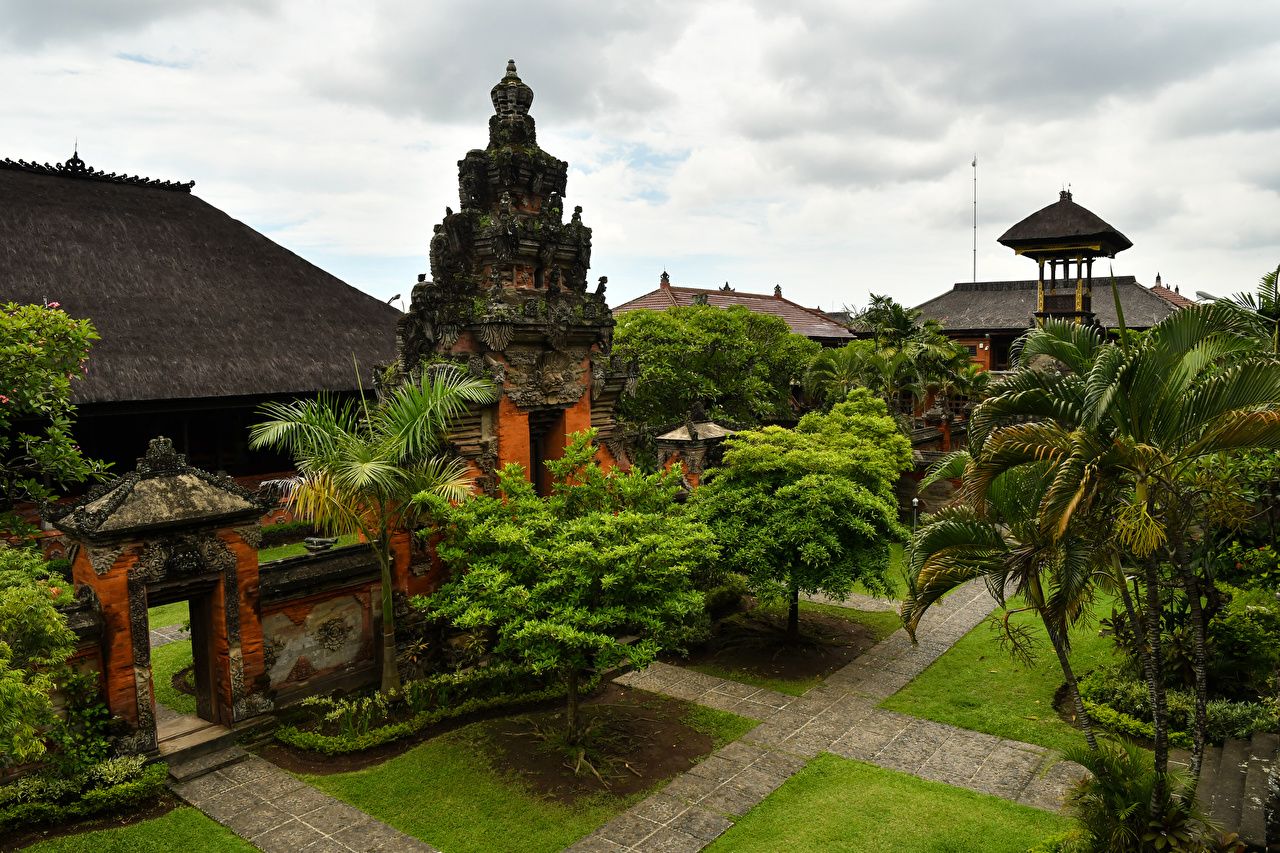 Bali, Tempelanlage, Balinesische Architektur, Garten, Palmen, HD, PC-Hintergrundbild