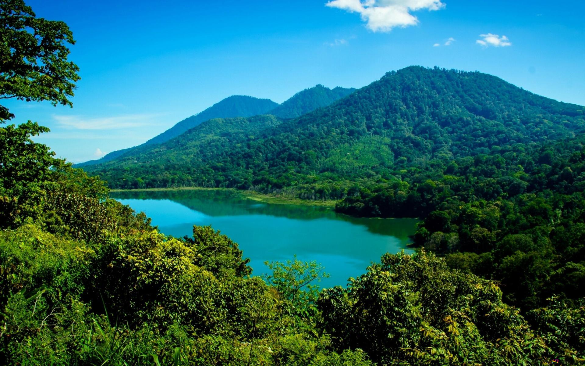Bali, Kratersee, Berge, Regenwald, Blauer Himmel, Full HD, Desktop-Hintergrund für Windows