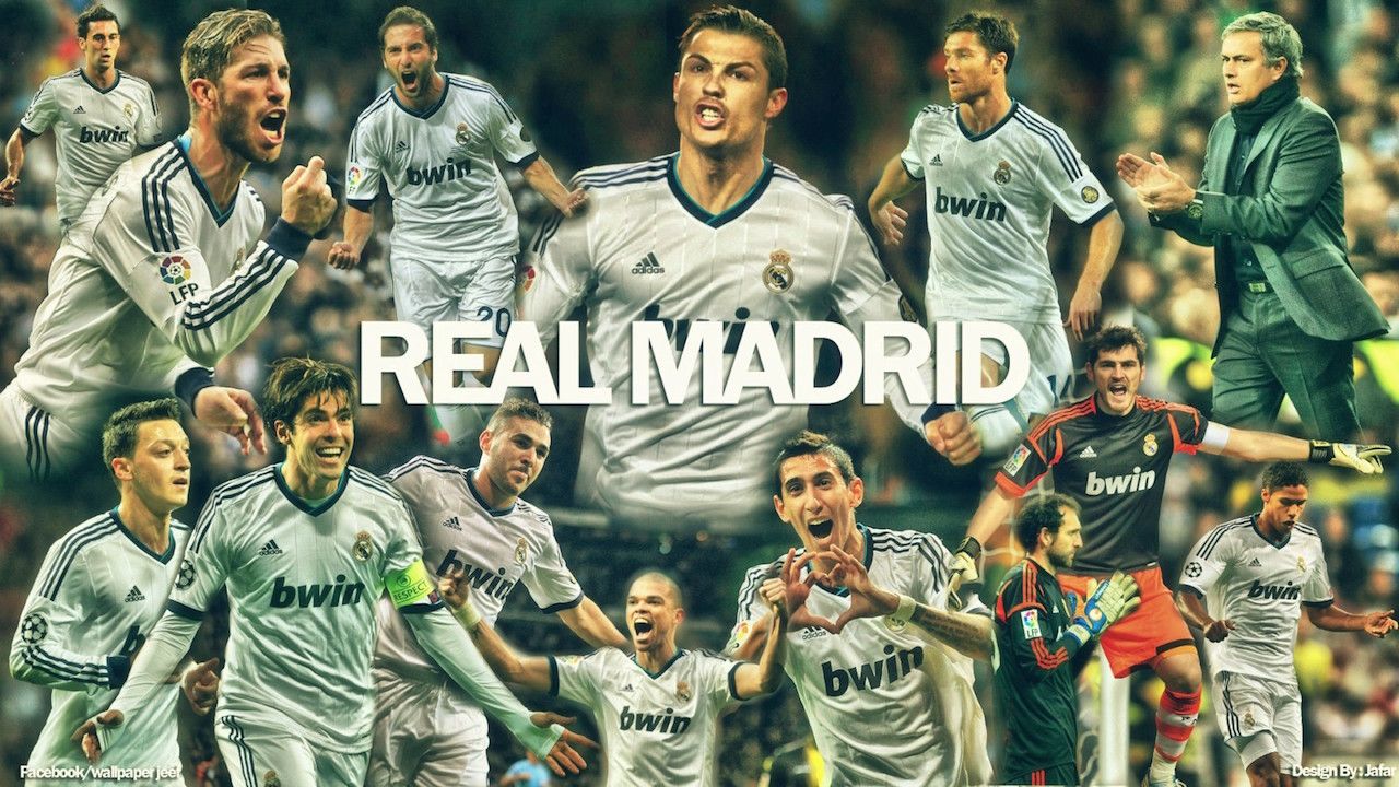 Real Madrid, Mannschaft, Collage, Cristiano Ronaldo, Schriftzug, HD, Breitbild-Hintergrundbild