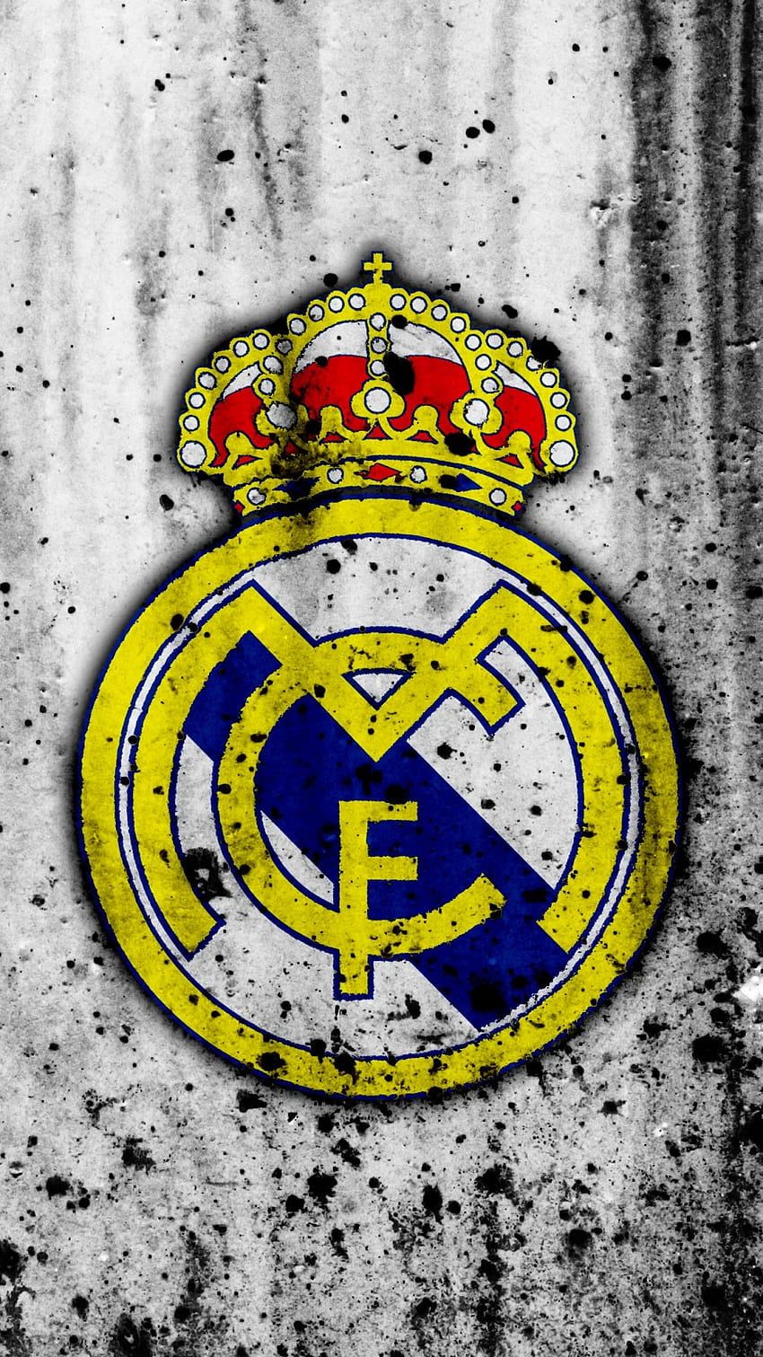 Real Madrid, Wappen, Grunge, Weiße Wand, HD, Handy-Hintergrund im Hochformat