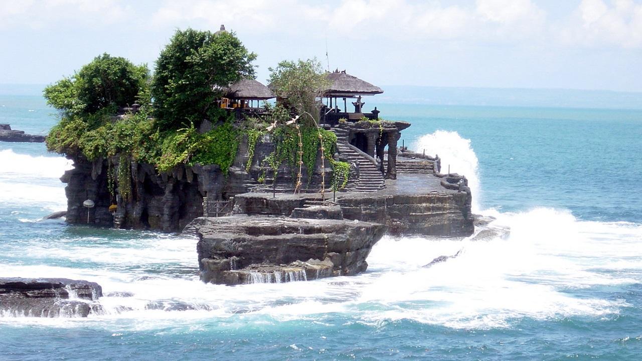 Tanah Lot, Bali, Meerestempel, Brandung, Felsinsel, Blauer Himmel, HD, Breitbild-Hintergrundbild
