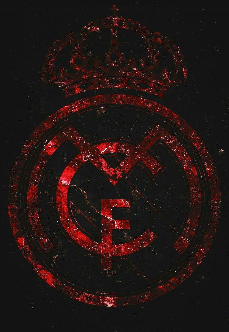 Real Madrid, Rotes Wappen, Schwarzer Hintergrund, Grunge, HD Wallpaper