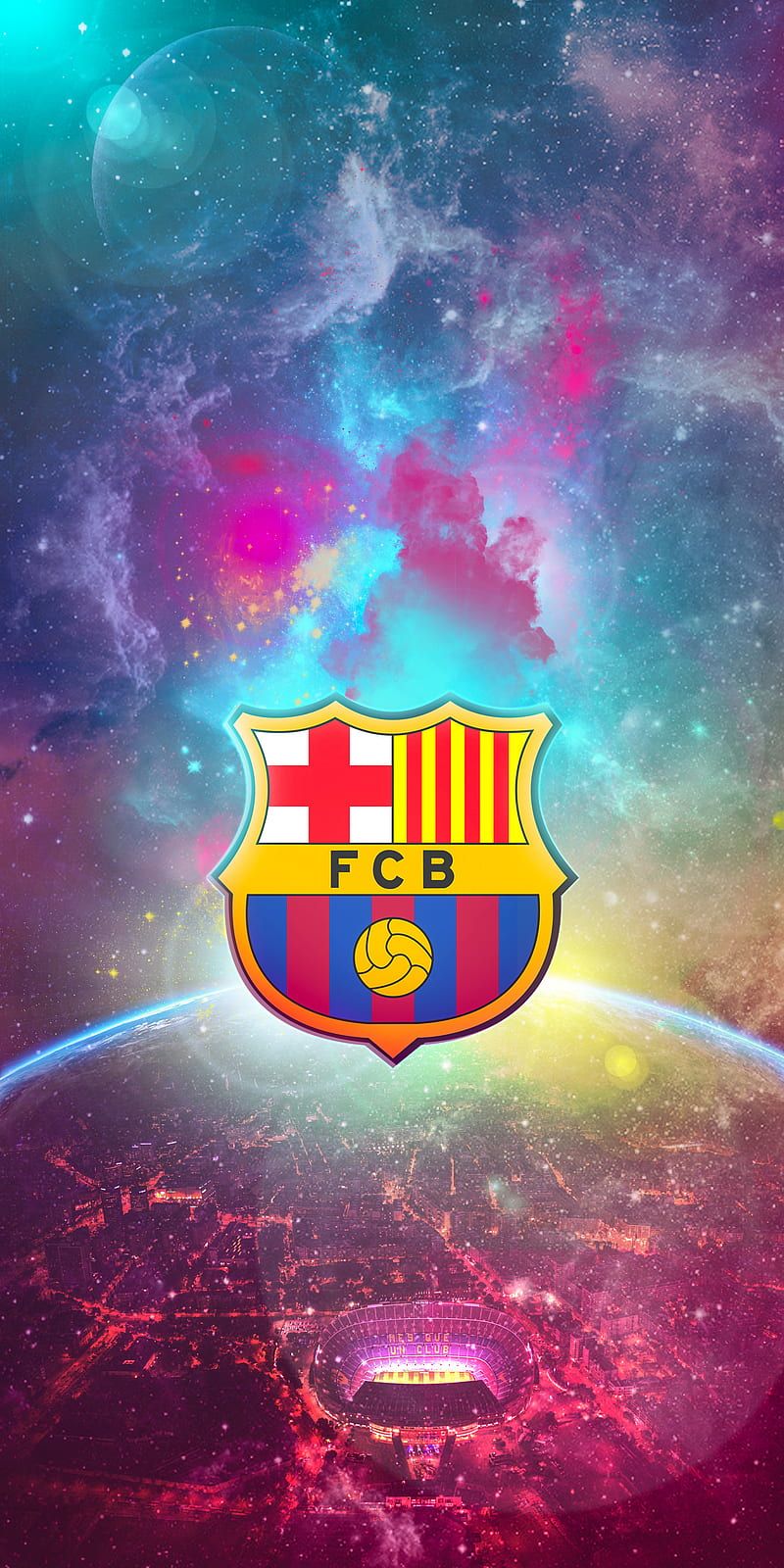 FC Barcelona, Logo, Galaxie, Pink-Blau, Stadion, Hintergrundbild für iPhone und Android