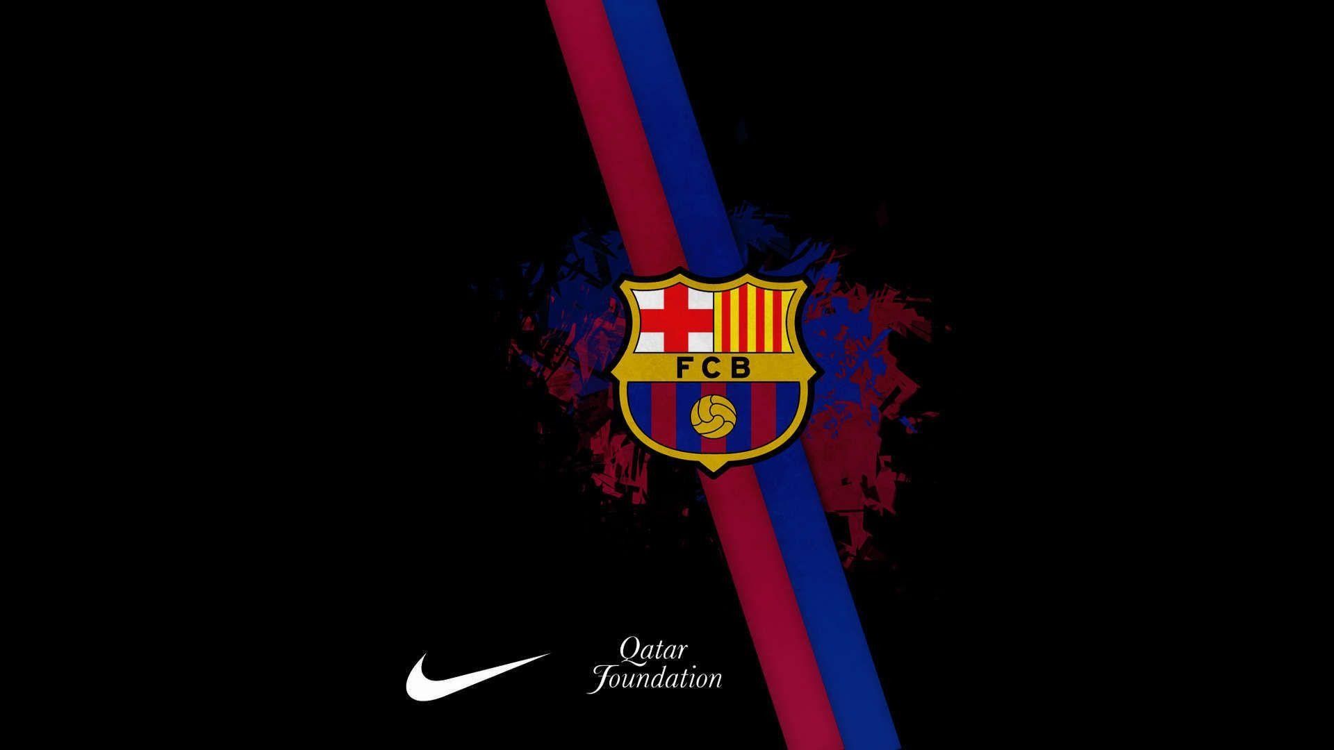 FC Barcelona, Logo, Nike, Qatar Foundation, Schwarzer Hintergrund, Full HD Wallpaper