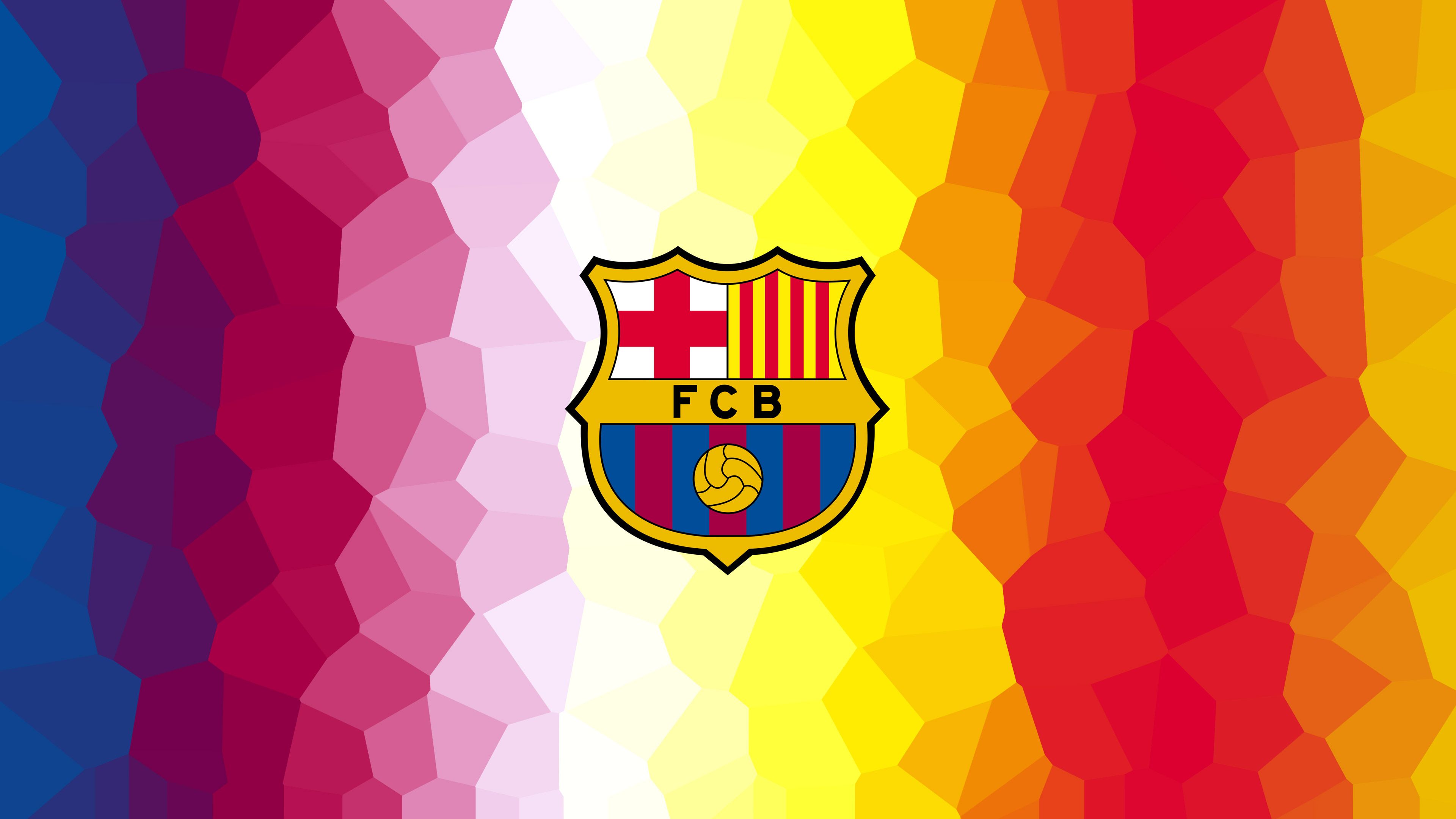 FC Barcelona, Vereinswappen, Low Poly, Regenbogenfarben, Geometrisch, 3840x2160, Desktop-Hintergrund
