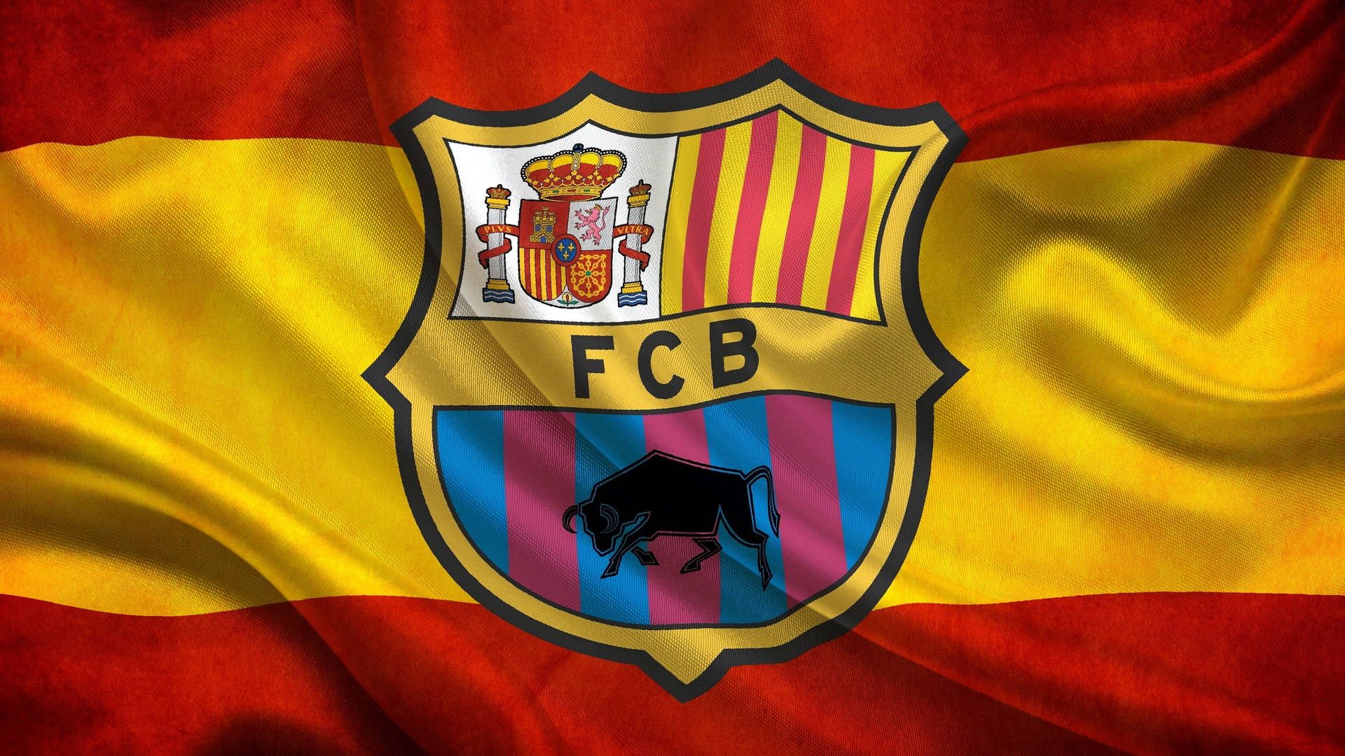 FC Barcelona, Vereinswappen, Spanische Flagge, Stier, Rot-Gelb, Full HD, Breitbild-Hintergrundbild