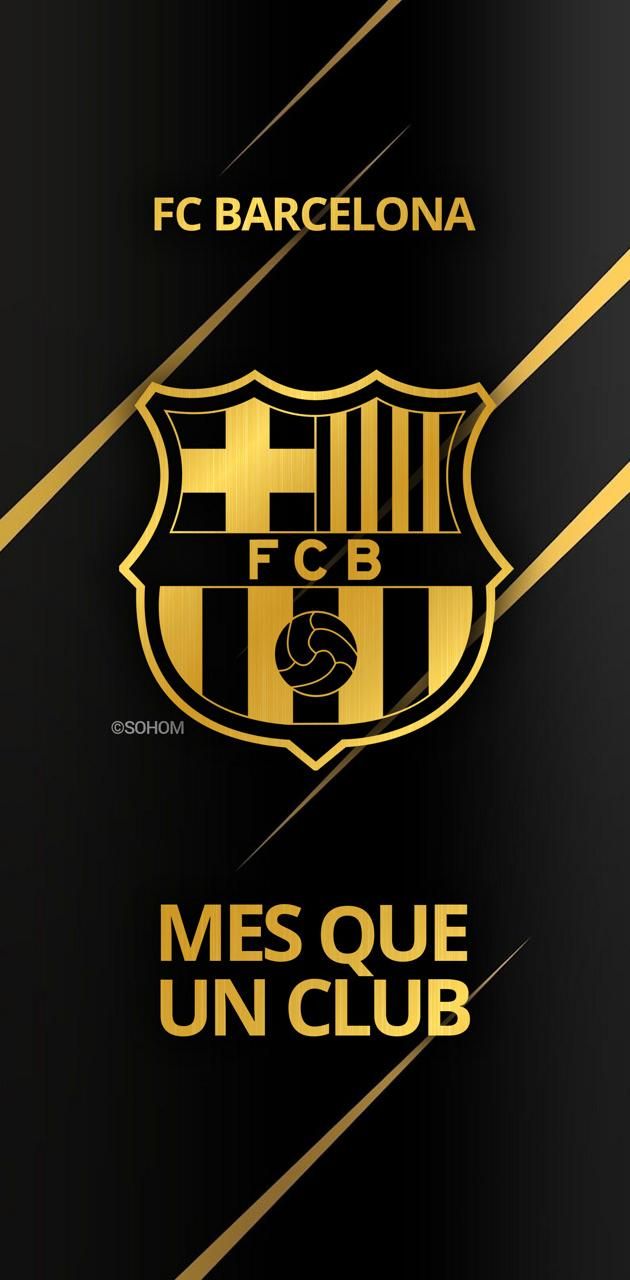 FC Barcelona, Més que un club, Gold, Schwarz, Wappen, Hochformat, Hintergrundbild fürs Smartphone