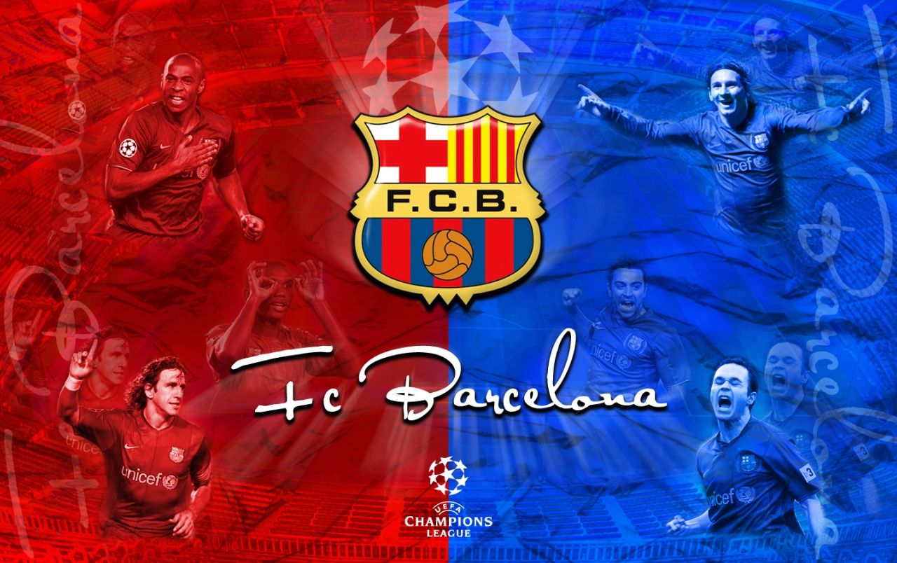 FC Barcelona, UEFA Champions League, Spieler, Rot-Blau, Collage, HD, Desktop-Hintergrund