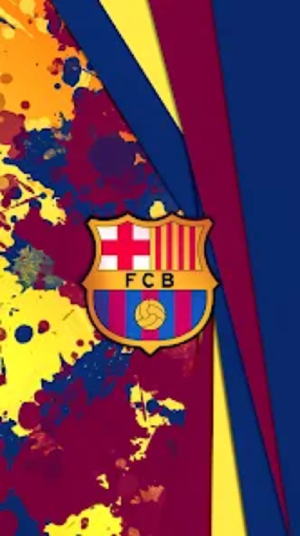 FC Barcelona, Logo, Farbspritzer, Blau-Rot-Gelb, Hochformat, Hintergrundbild fürs Smartphone