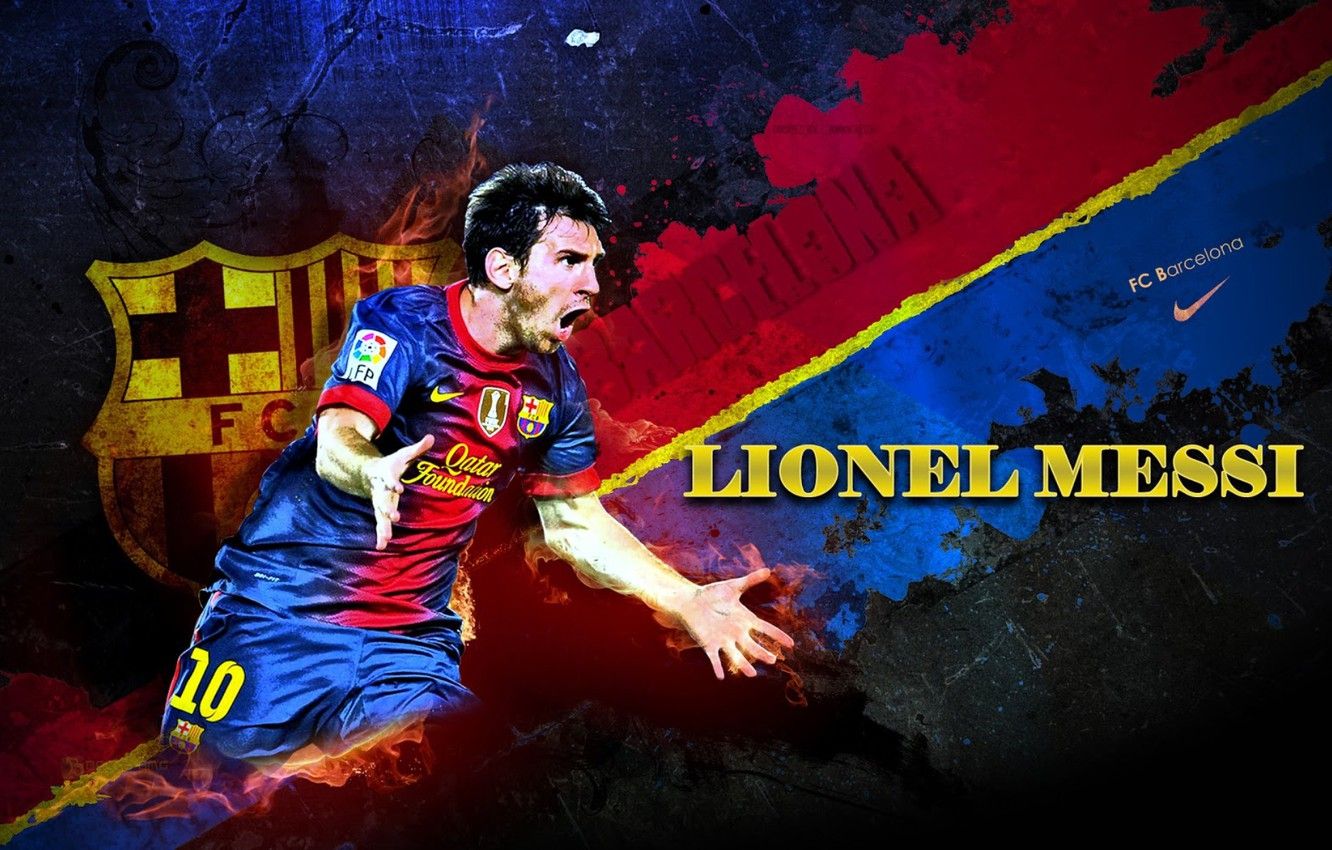 Lionel Messi, FC Barcelona, Wappen, Nike, Grunge, HD, Hintergrundbild für den PC