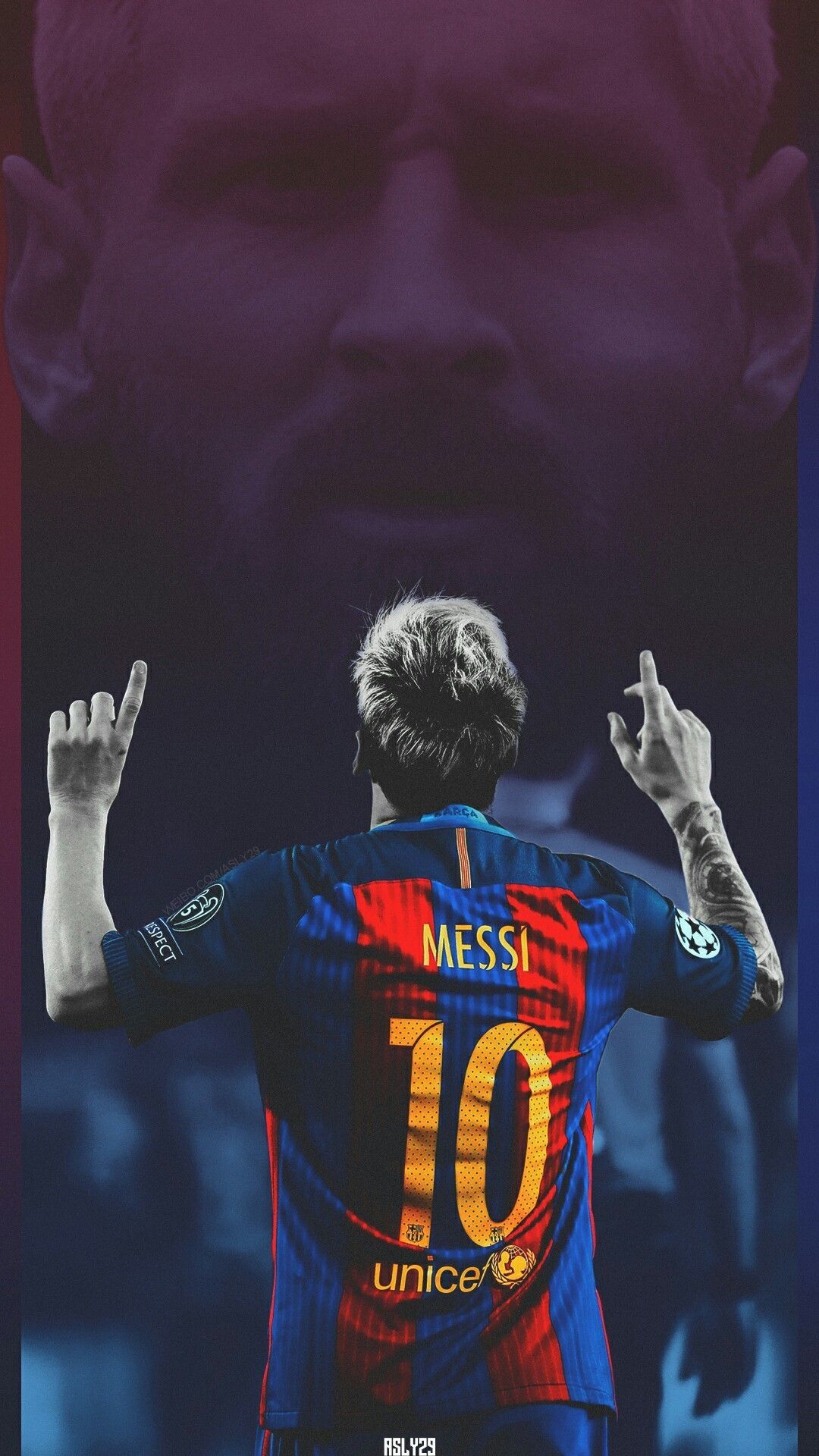 Lionel Messi, FC Barcelona, Rückennummer 10, Rückenansicht, Jubel, Full HD, iPhone-Hintergrundbild