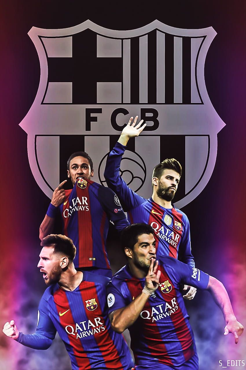 Lionel Messi, Luis Suárez, Neymar, FC Barcelona, Wappen, Trio, HD, Handy-Hintergrundbild