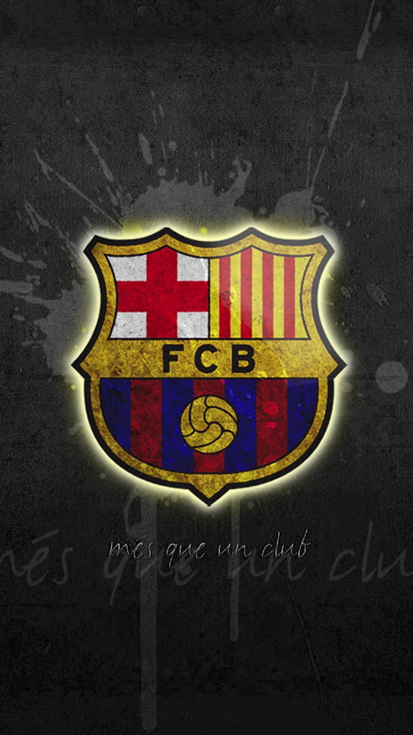 FC Barcelona, Wappen, Glühen, Dunkelgrau, Més que un club, QHD+, Handy-Hintergrund