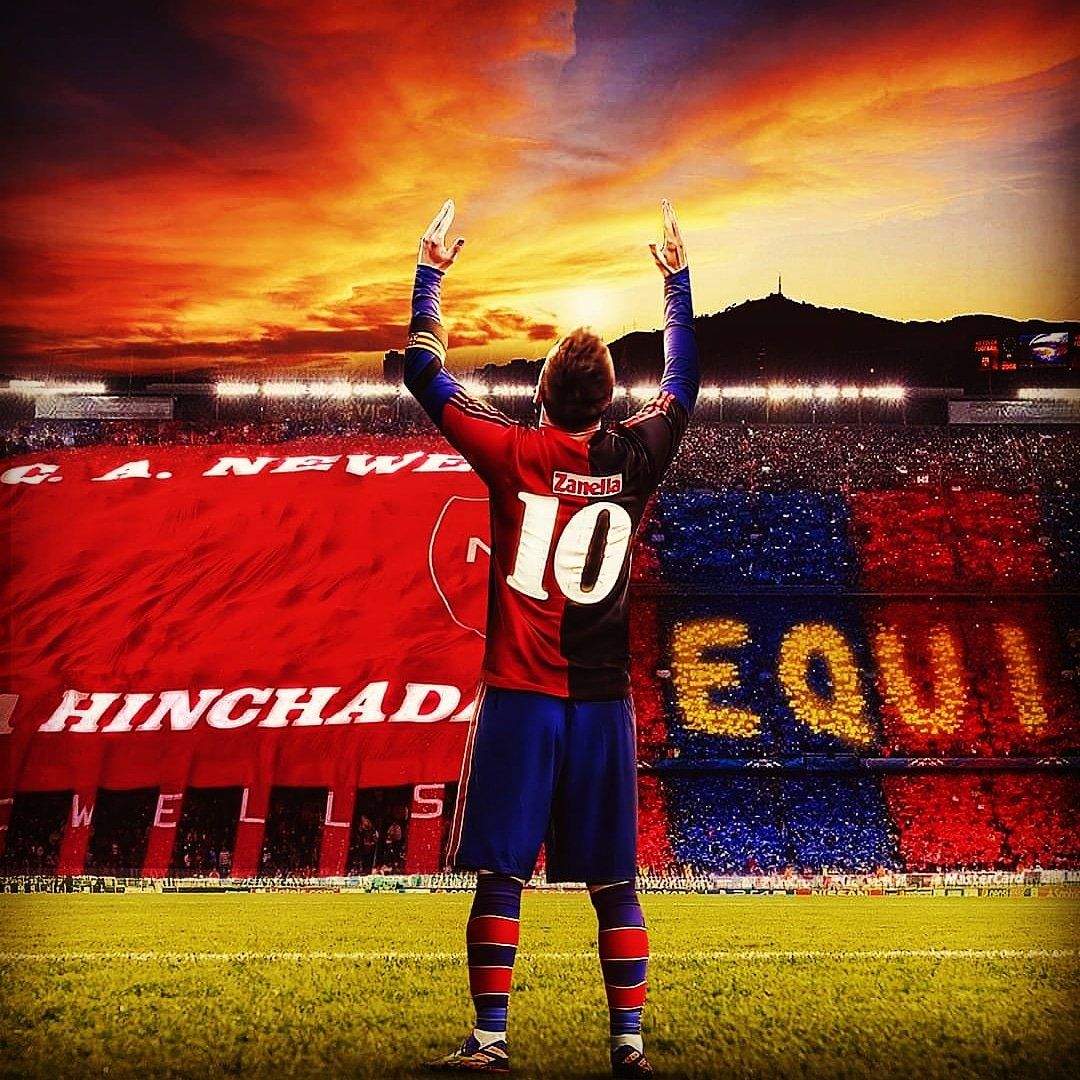 Lionel Messi, FC Barcelona, Rückennummer 10, Fans, Sonnenuntergang, Choreografie, Tablet-Hintergrundbild