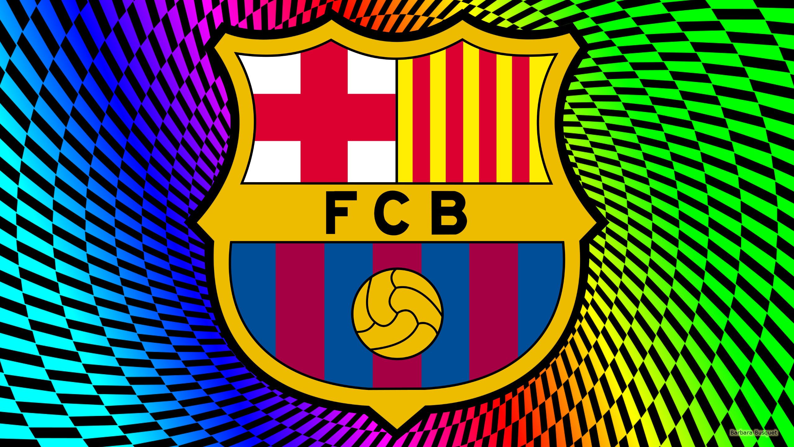 FC Barcelona, Vereinswappen, Optische Täuschung, Regenbogen, Psychedelisch, 2560x1440, Desktop-Hintergrund