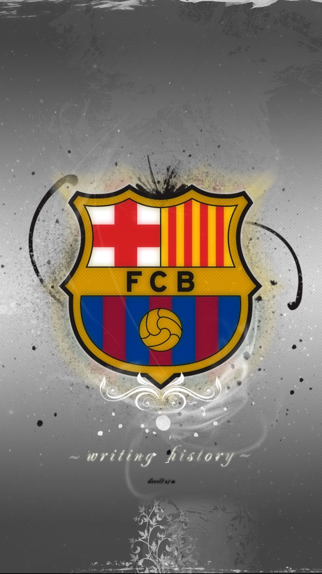 FC Barcelona, Vereinswappen, Grauer Hintergrund, Silber, Partikel, Sperrbildschirm fürs iPhone