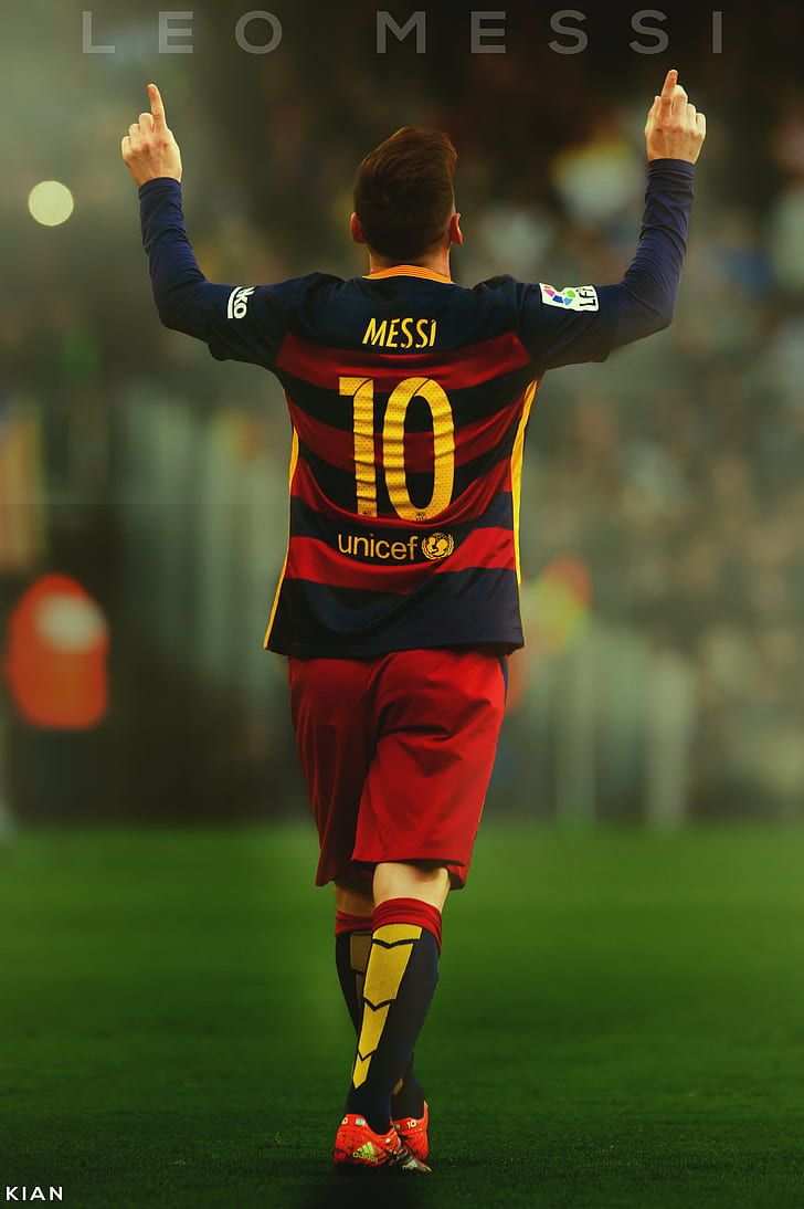 Lionel Messi, Leo Messi, FC Barcelona, Rückennummer 10, Rückenansicht, Jubel, Sperrbildschirm