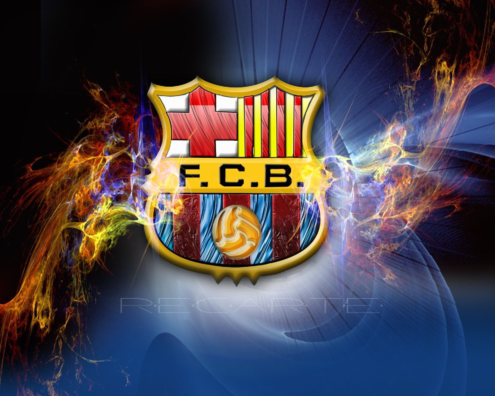 FC Barcelona, F.C.B., Wappen, Feuer, Rauch, Full HD, Desktop-Hintergrund für Windows