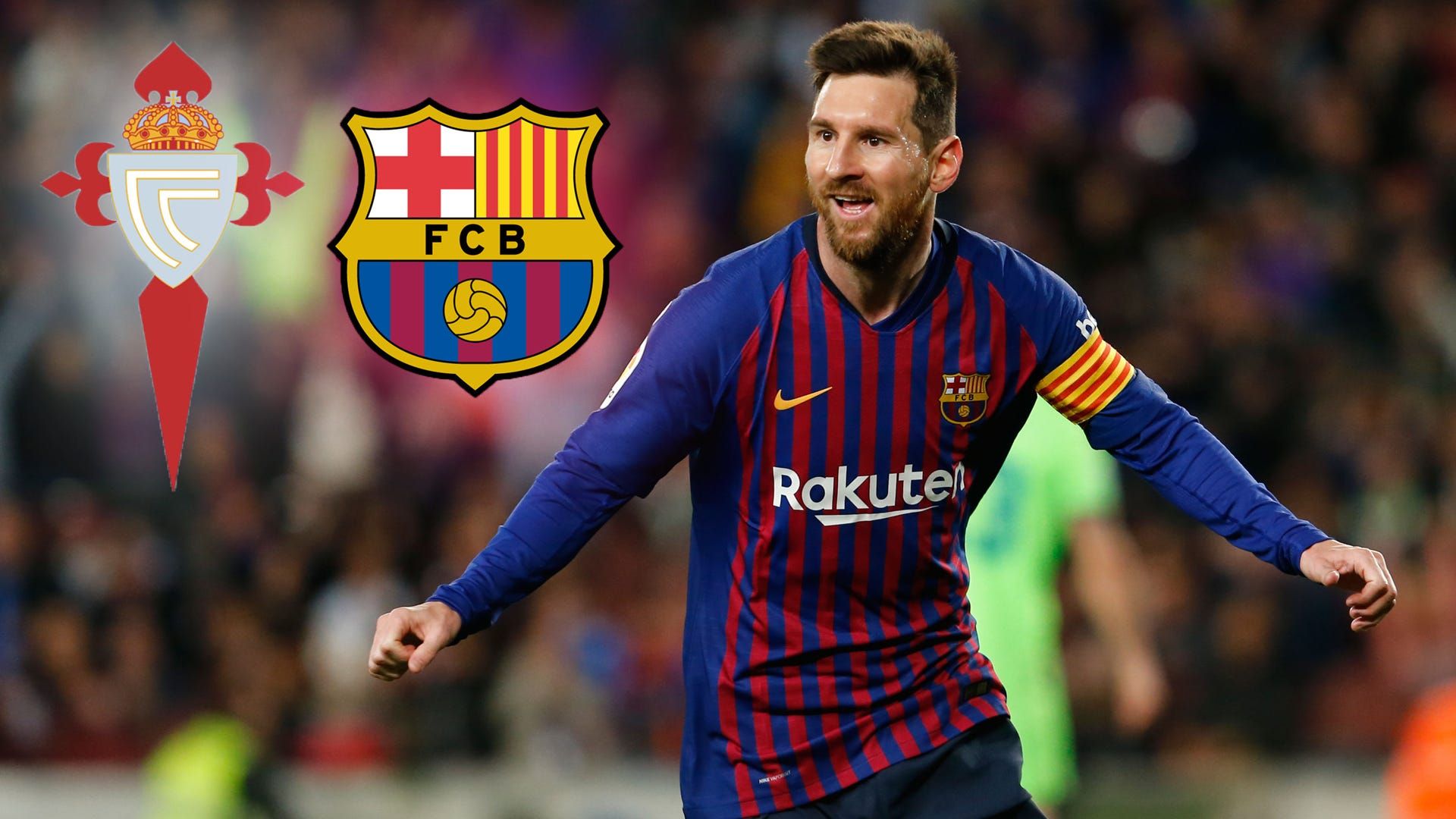 Lionel Messi, FC Barcelona, Celta Vigo, Rakuten, Kapitänsbinde, Jubel, Full HD, Windows-Hintergrundbild