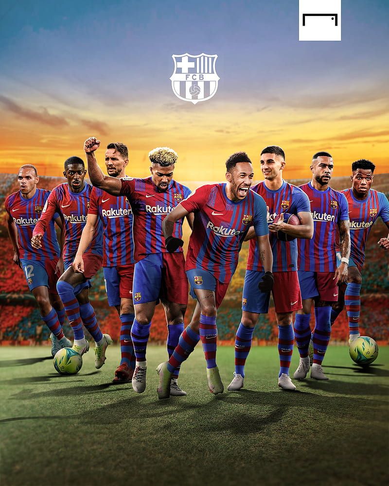 FC Barcelona, Mannschaft, Spieler, Sonnenuntergang, Rasen, HD, iPad-Hintergrundbild