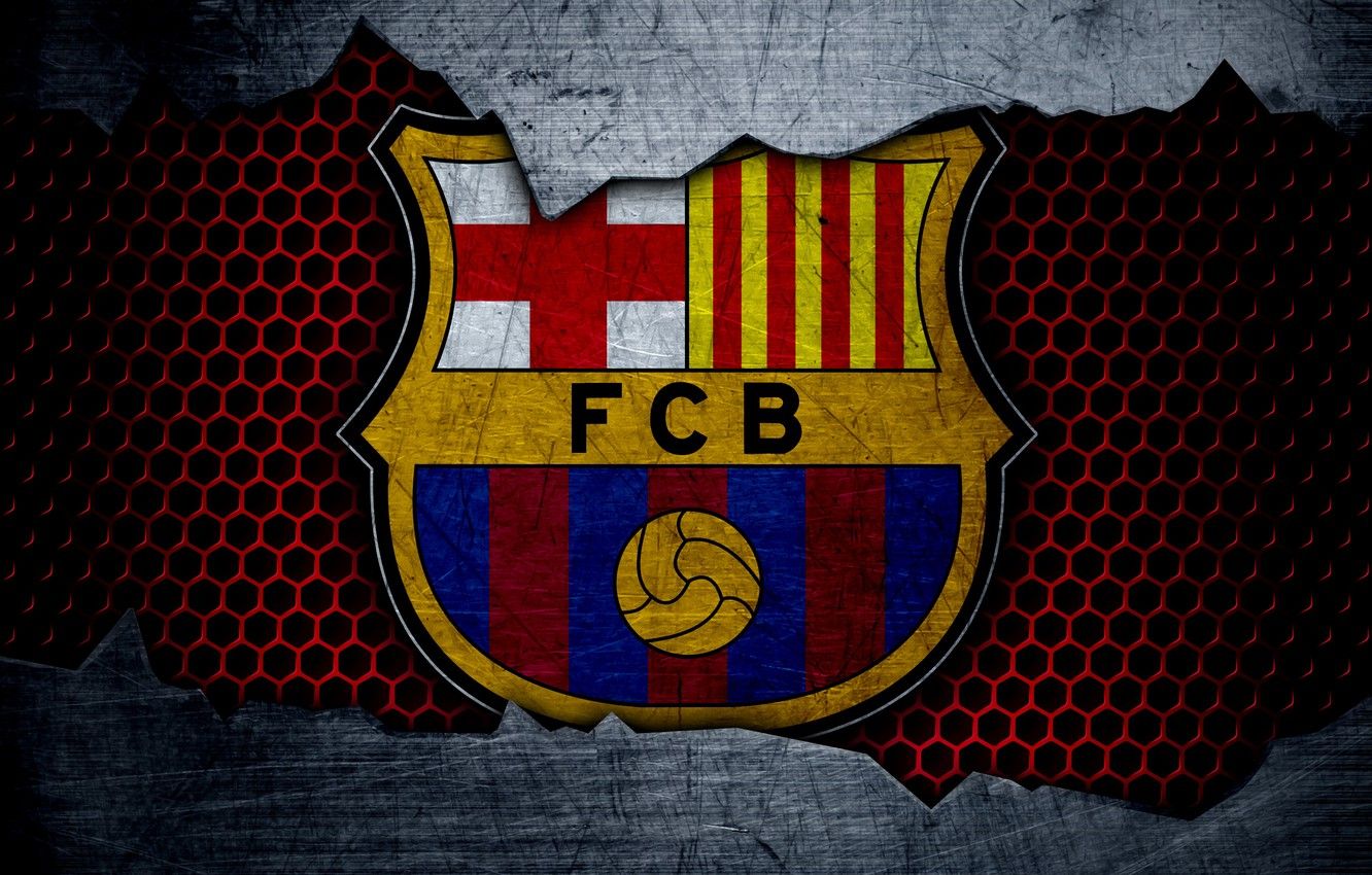 FC Barcelona, Vereinswappen, Metallgitter, Rissige Wand, HD, PC-Hintergrundbild