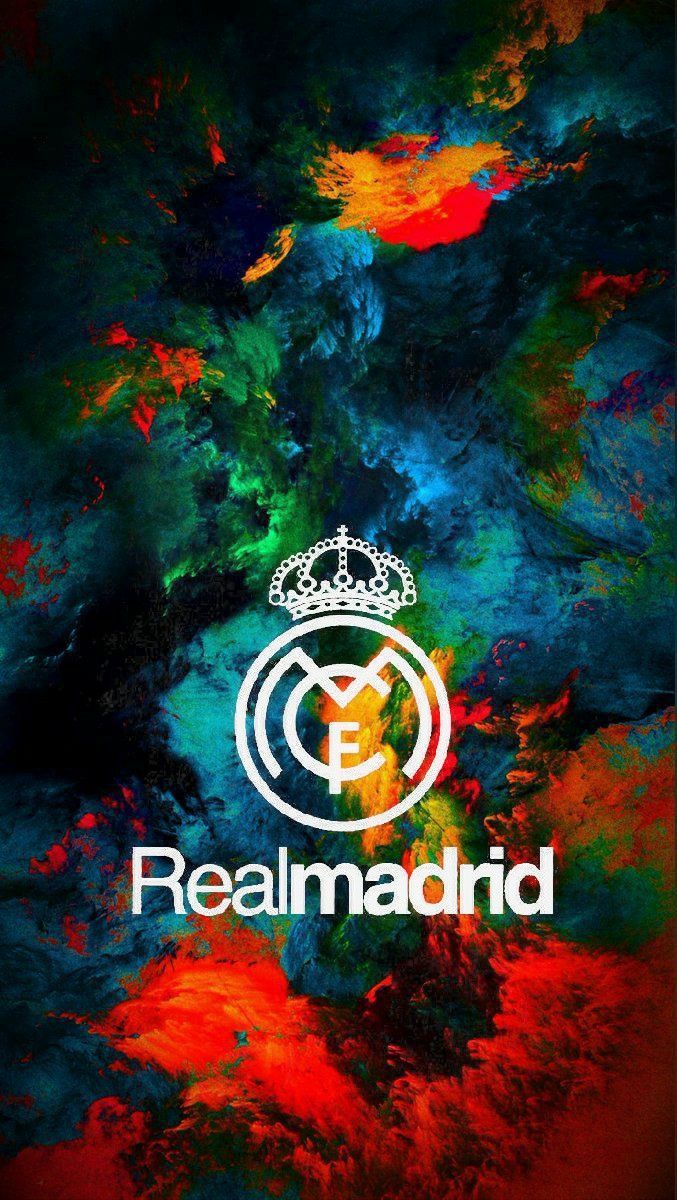 Real Madrid, Logo, Bunte Farbwolken, Abstrakt, Hintergrundbild für iPhone und Android