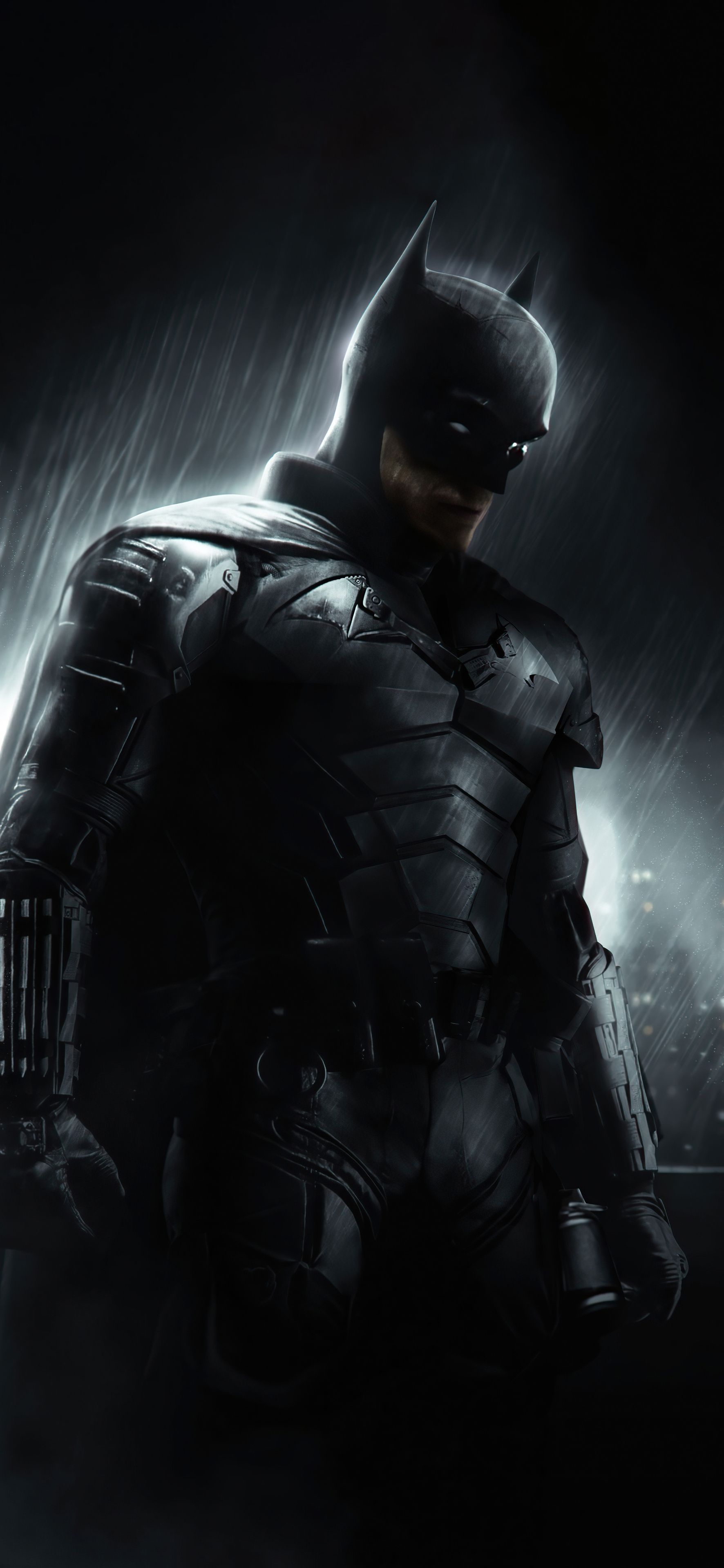Batman, Dunkler Ritter, Rüstung, Düster, Porträt, QHD+, Hintergrundbild fürs Handy
