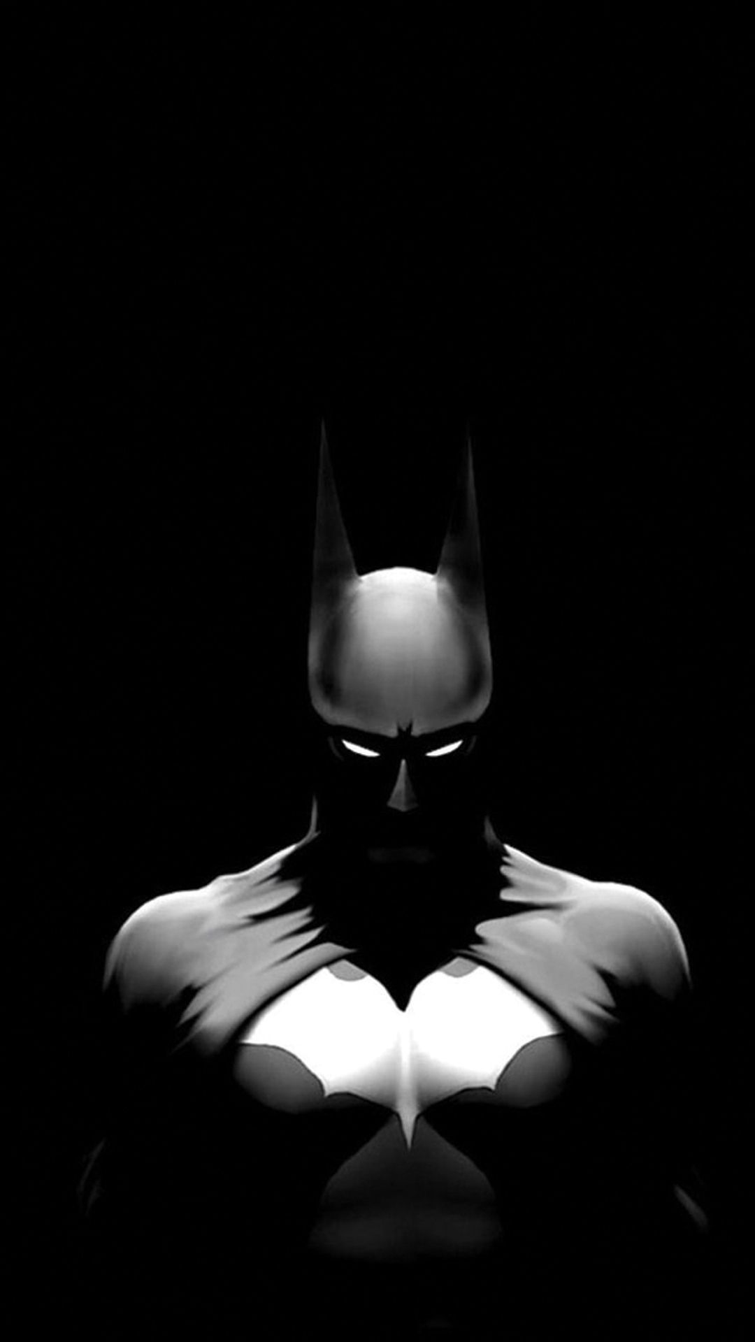 Batman, Lichtkegel, Schwarz-Weiß, Minimalismus, Silhouette, Sperrbildschirm fürs iPhone