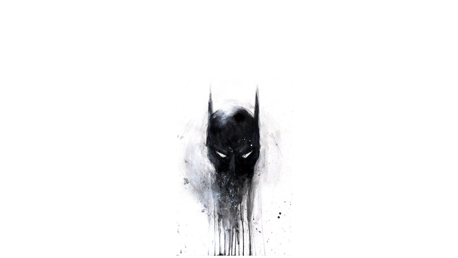 Batman, Maske, Tuschezeichnung, Weißer Hintergrund, Farbtropfen, Full HD Wallpaper