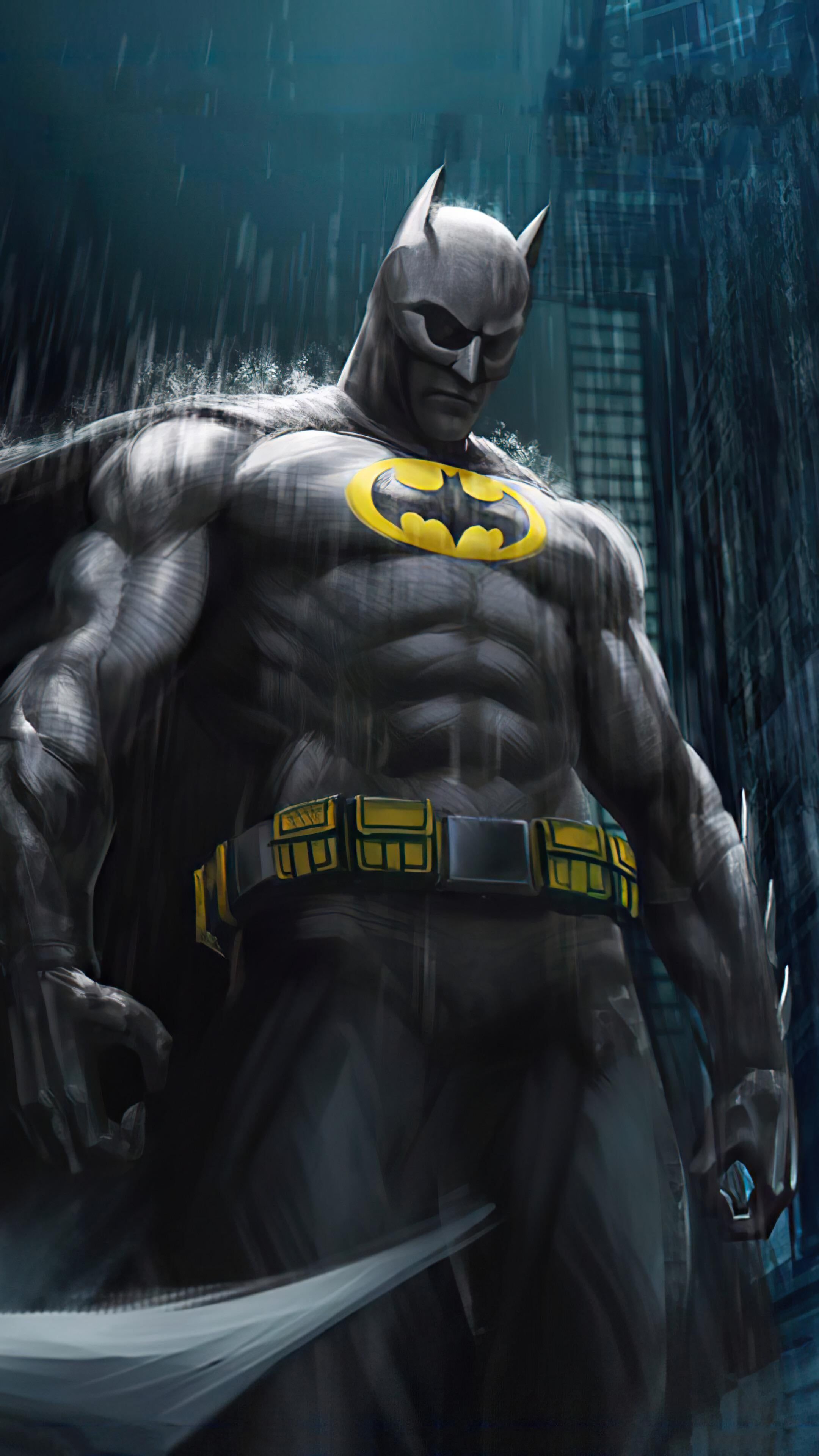 Batman, Klassischer Anzug, Gelber Gürtel, Muskulös, Illustration, QHD+, iPhone-Hintergrundbild