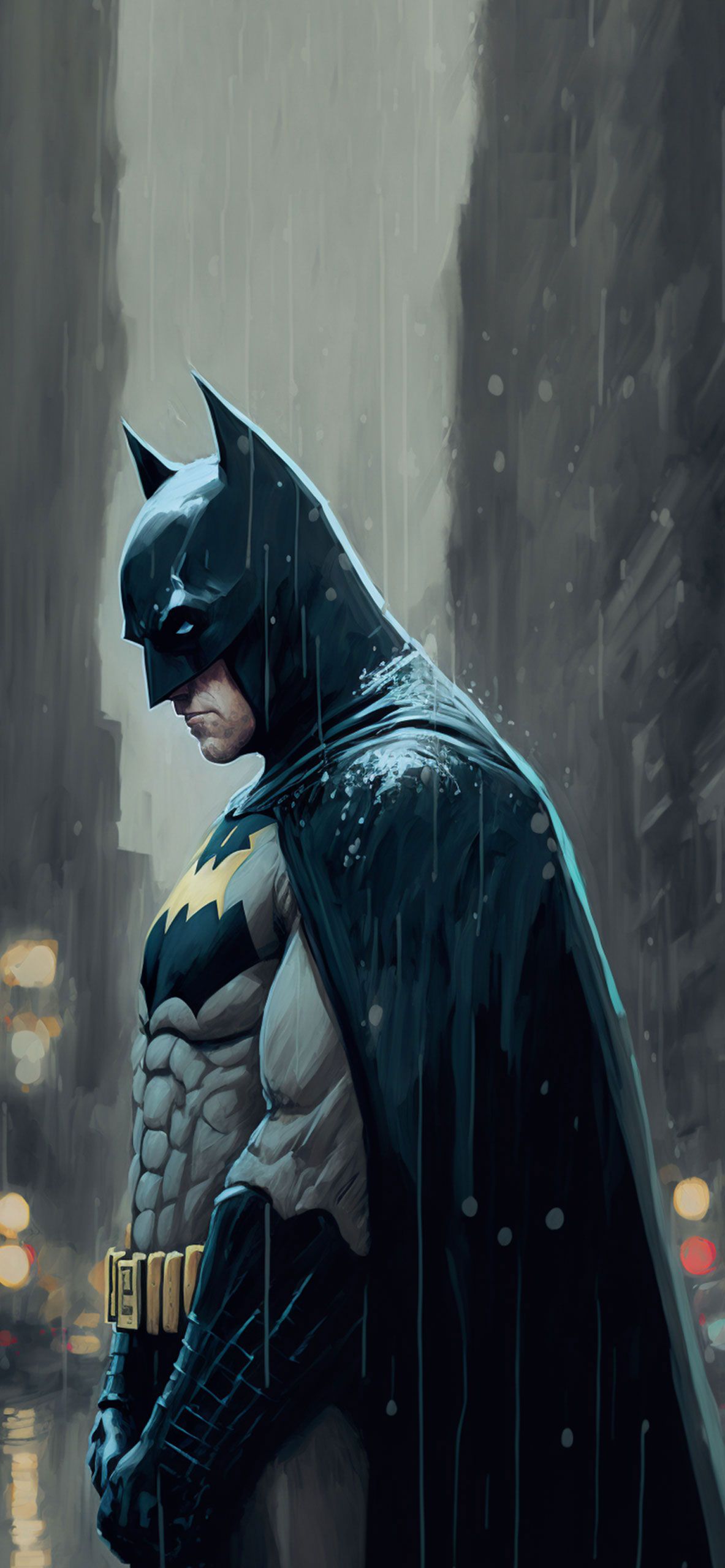 Batman, Profil, Umhang, Regen, Grau, Full HD, Hintergrundbild fürs Handy