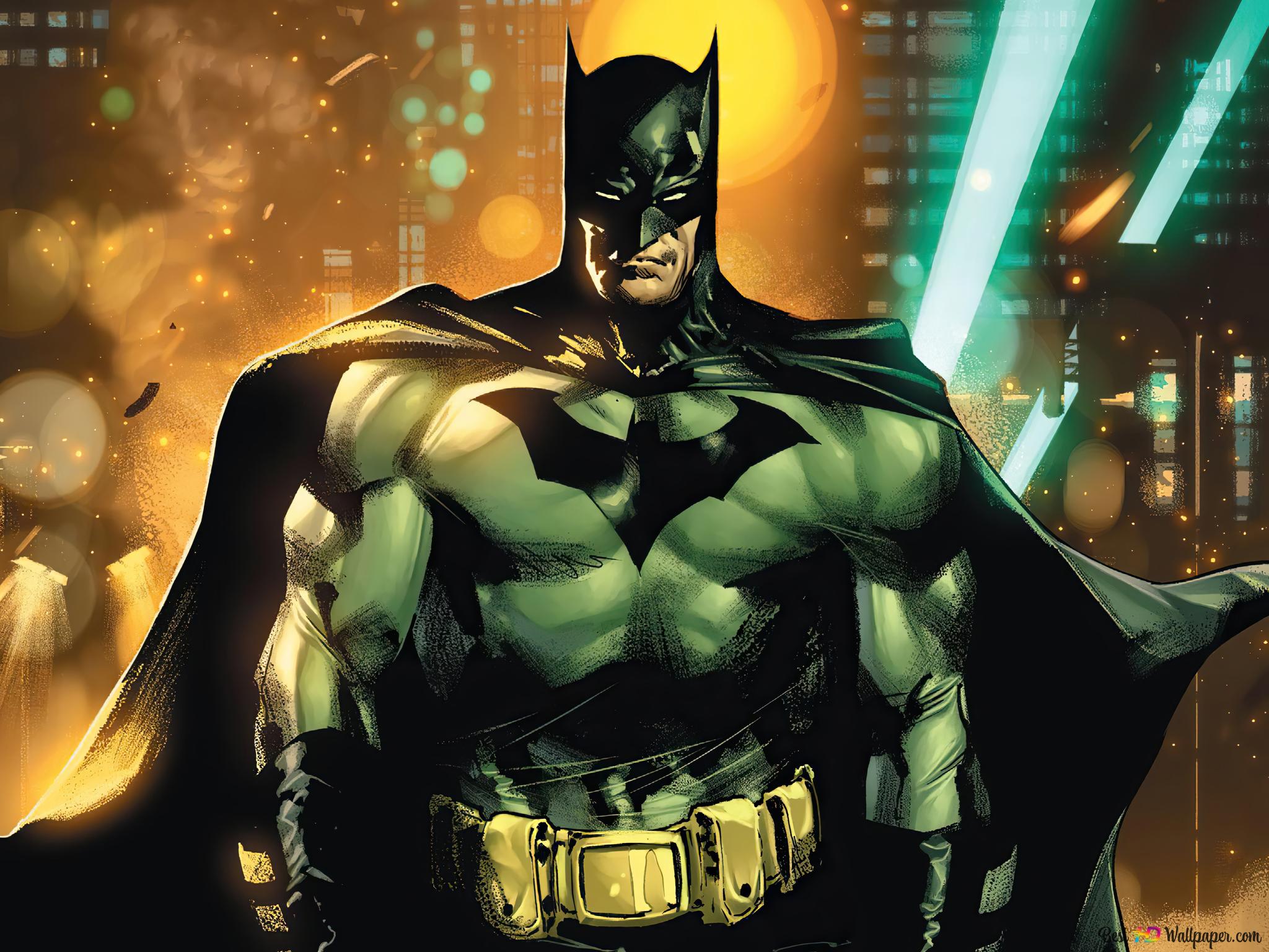 Batman, Comic-Stil, Grüner Anzug, Neonlichter, Illustration, Full HD, Tablet-Hintergrund