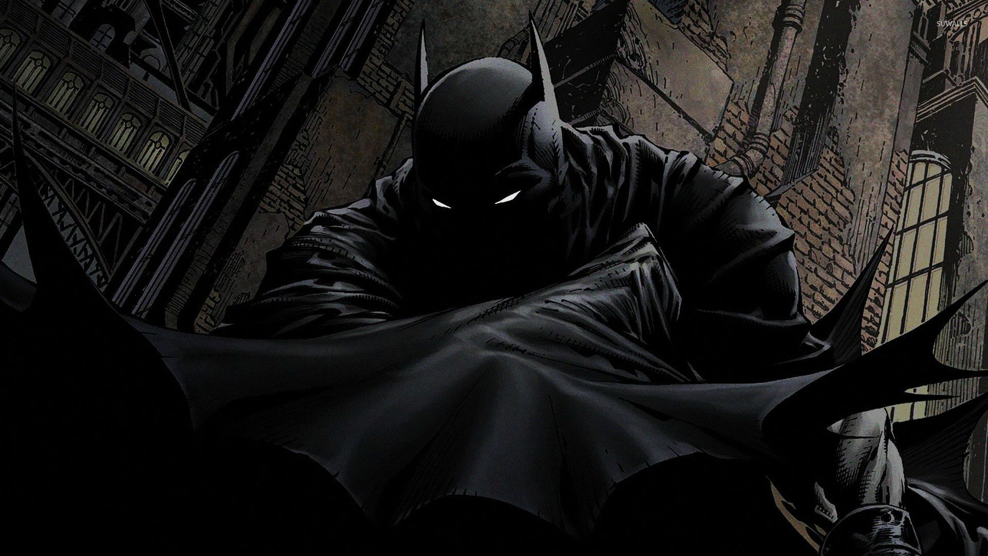 Batman, Leuchtende Augen, Wasserspeier, Comic-Stil, Gotham City, Full-HD-Hintergrundbild für PC