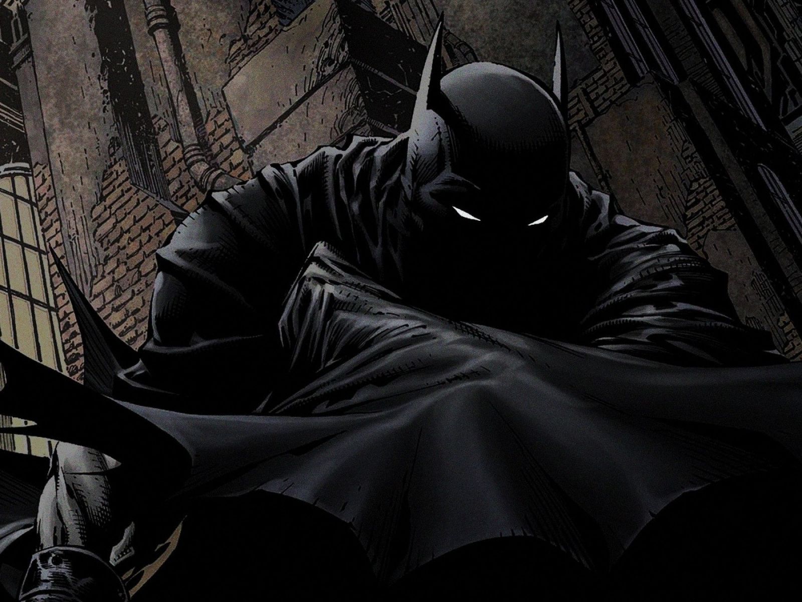 Batman, Leuchtende Augen, Wasserspeier, Comic-Stil, Dunkel, Hintergrundbild fürs Tablet